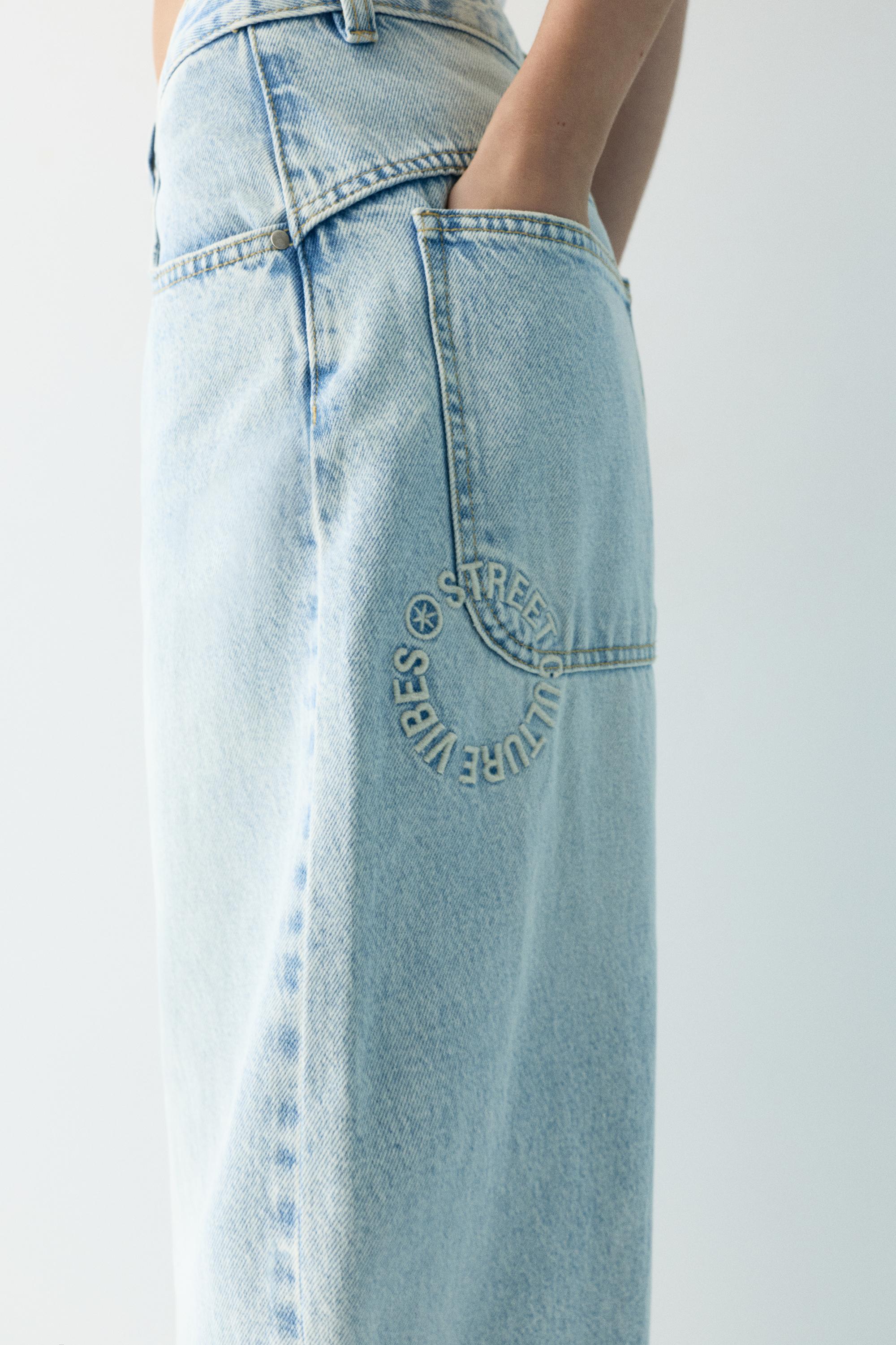 Embroidered barrel jeans — Pale blue