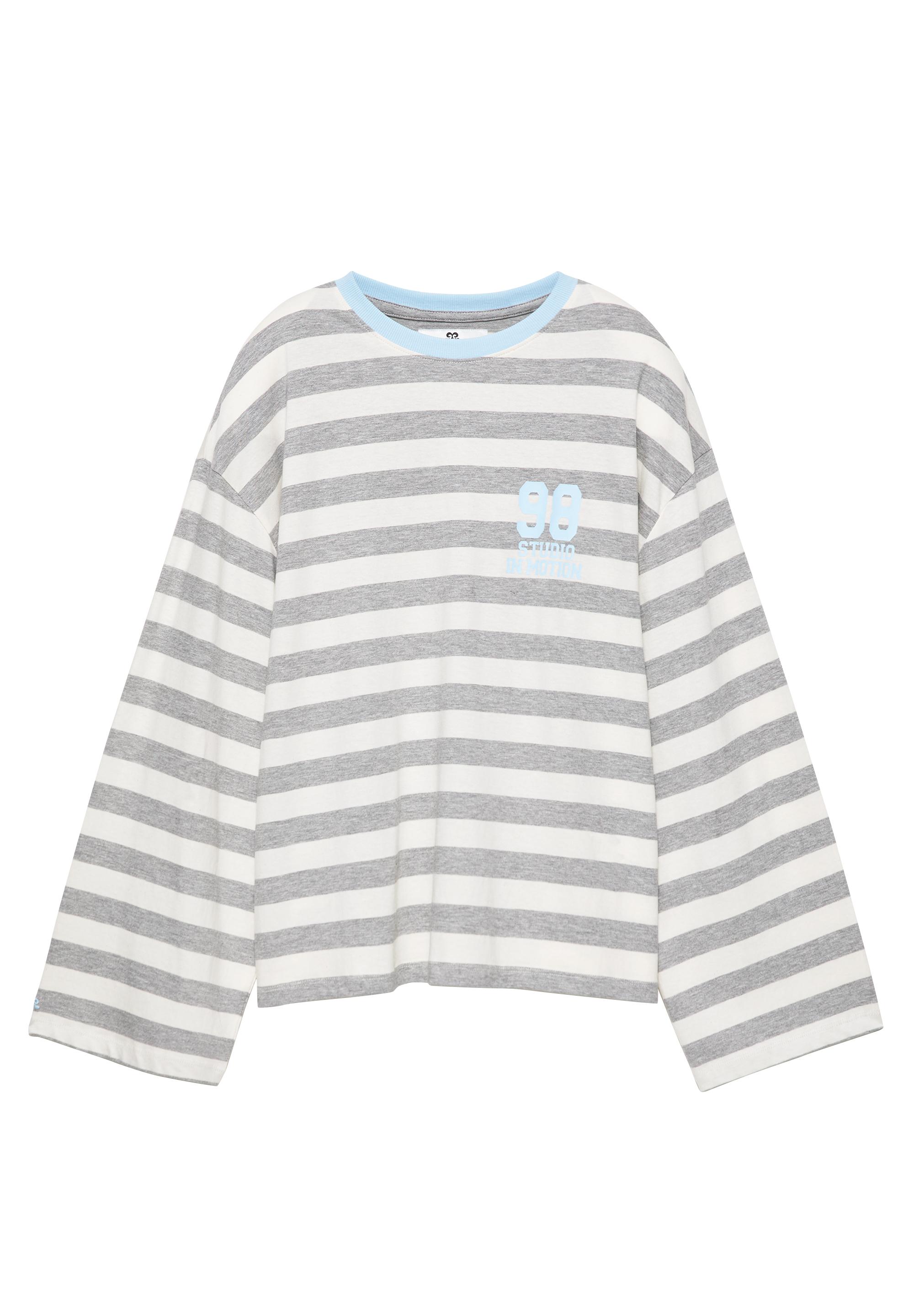 Oversize graphic striped T-shirt — Grey marl