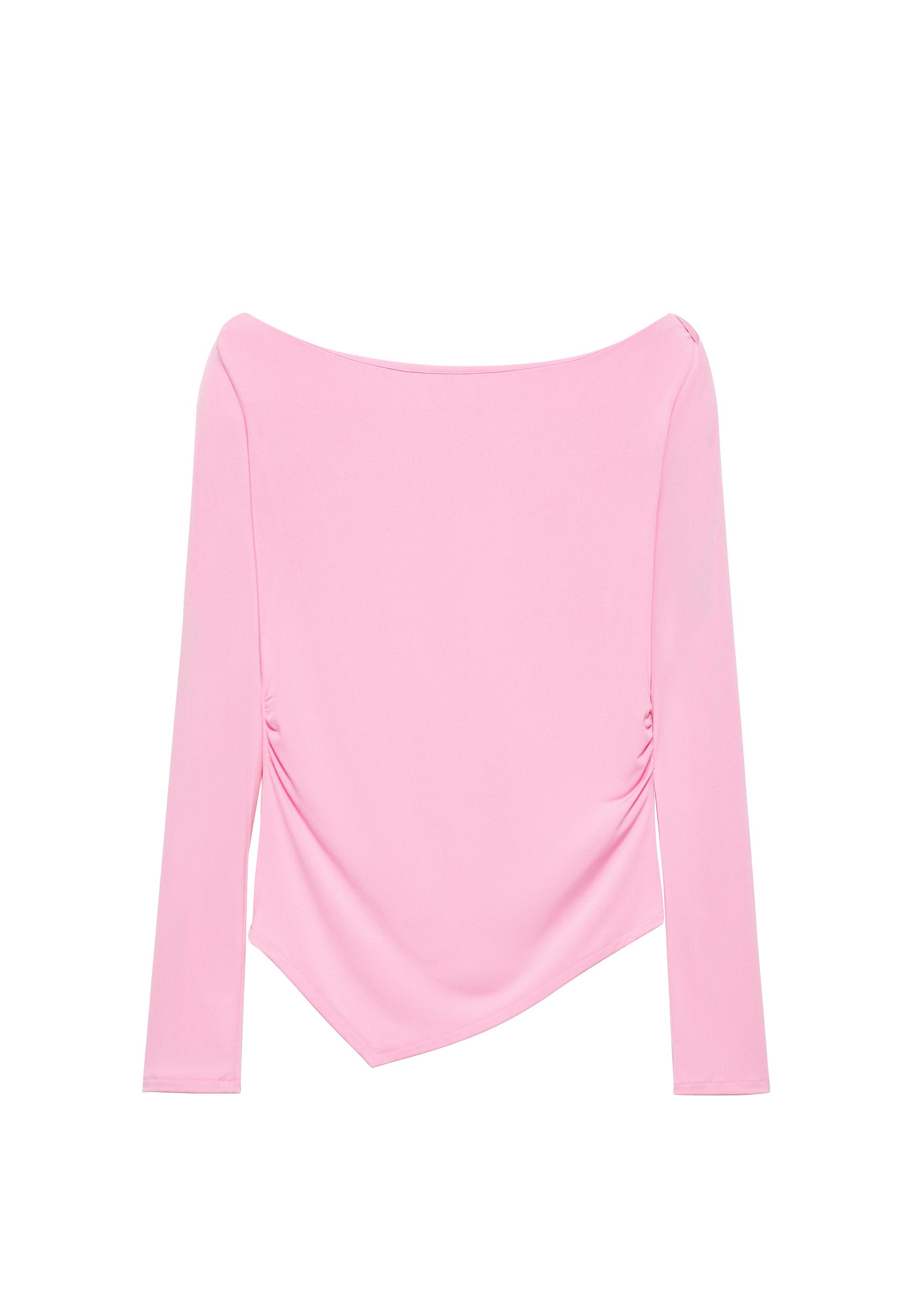 Büzgülü pembe kayık yaka top