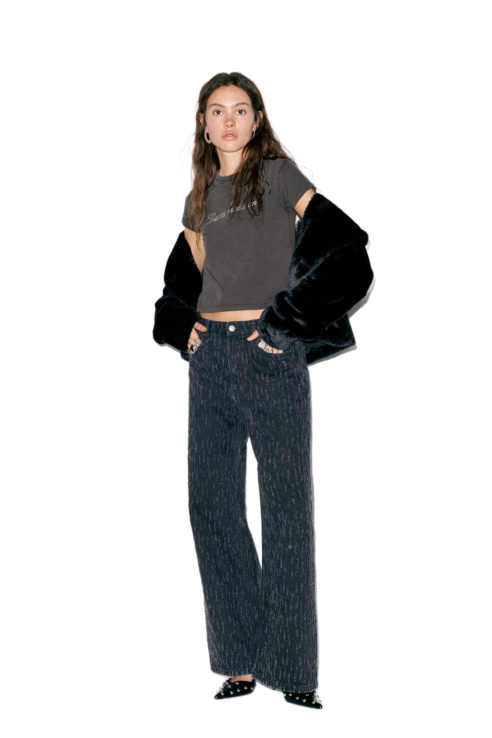 Siyah parlak taşlı t-shirt - Görsel 14