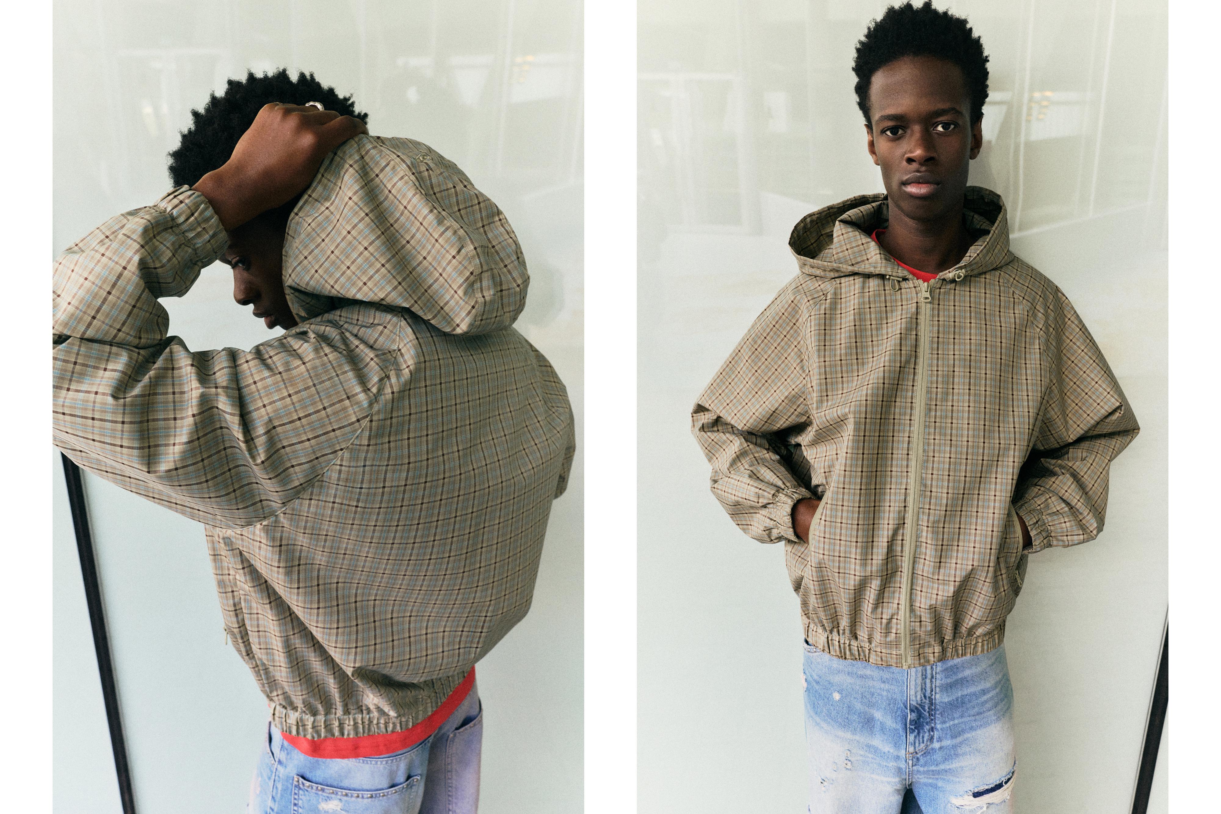 Kapüşonlu kareli hafif yağmurluk - Görsel 23