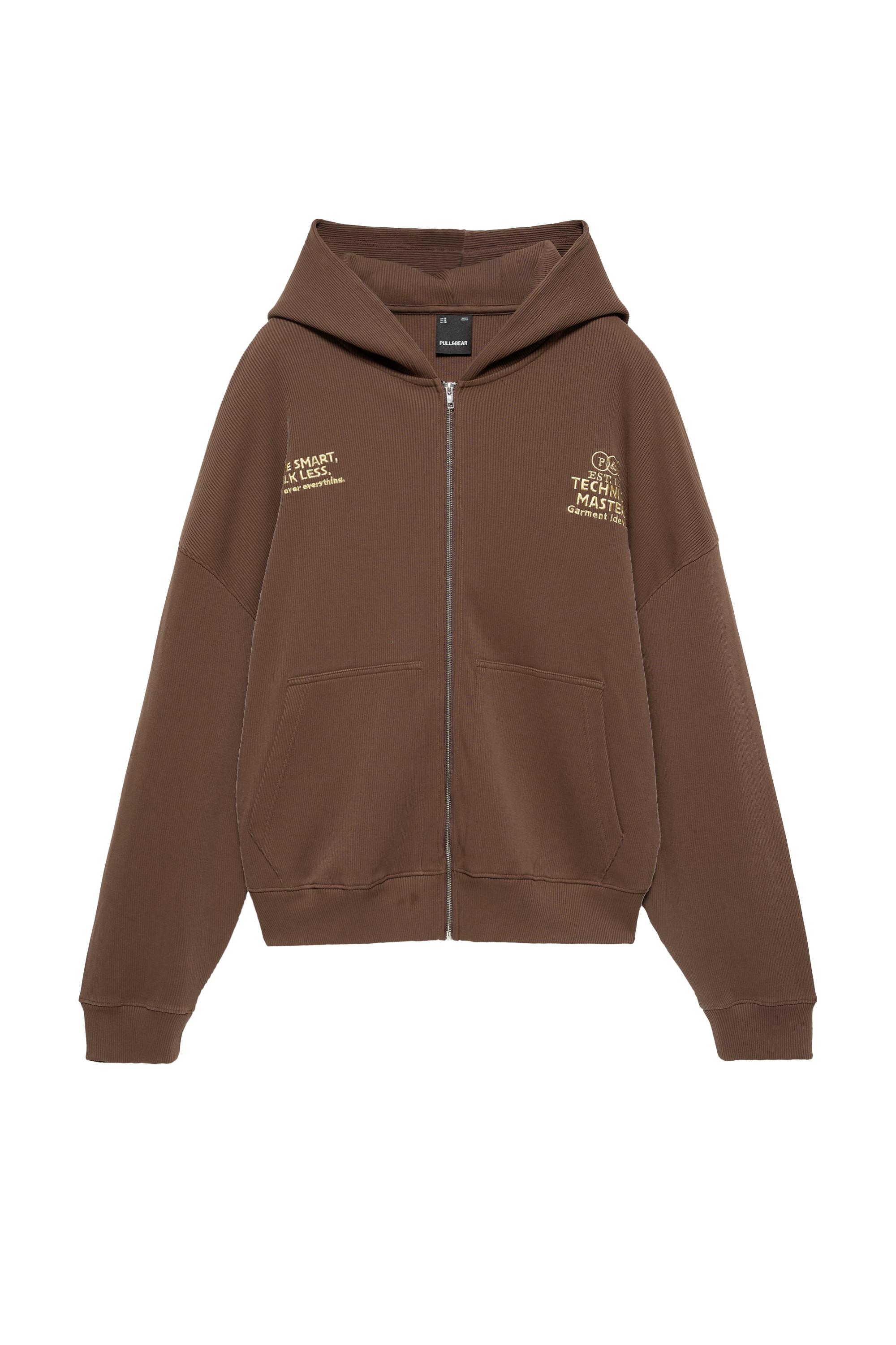 Pull&Bear Nakışlı fermuarlı kapüşonlu sweatshirt görsel 2