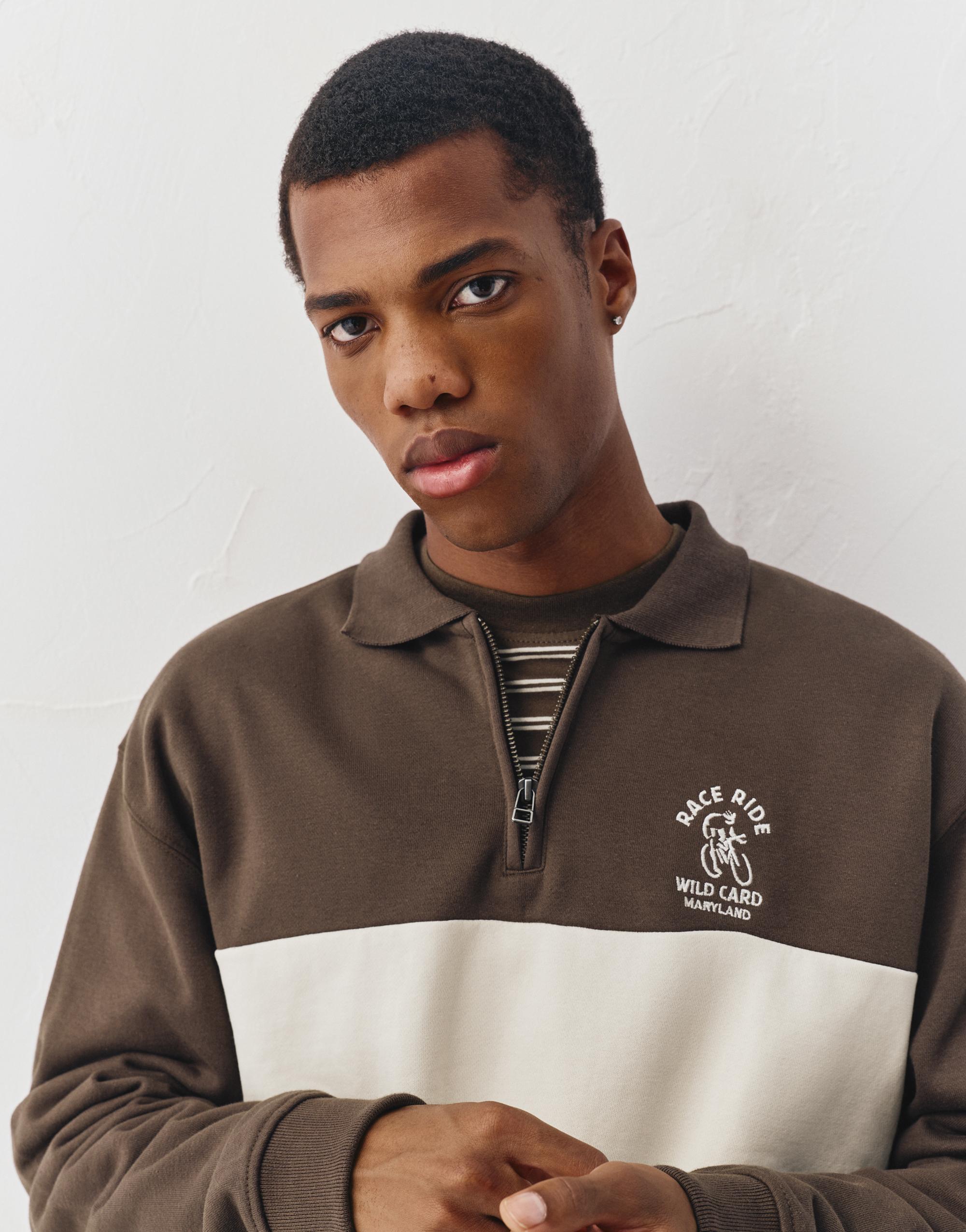 Kahverengi fermuar yakalı sweatshirt - Görsel 10
