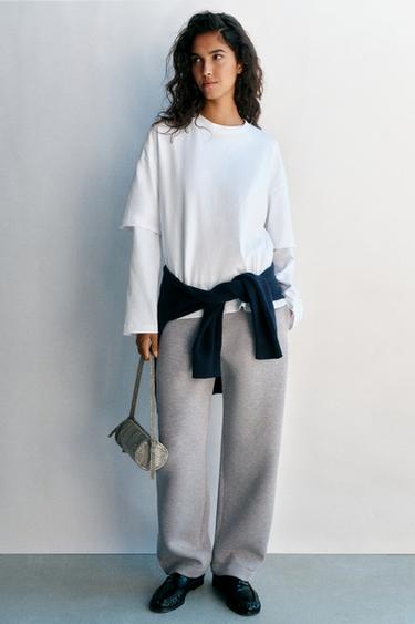 Neoprene-effect barrel trousers — Grey marl 2