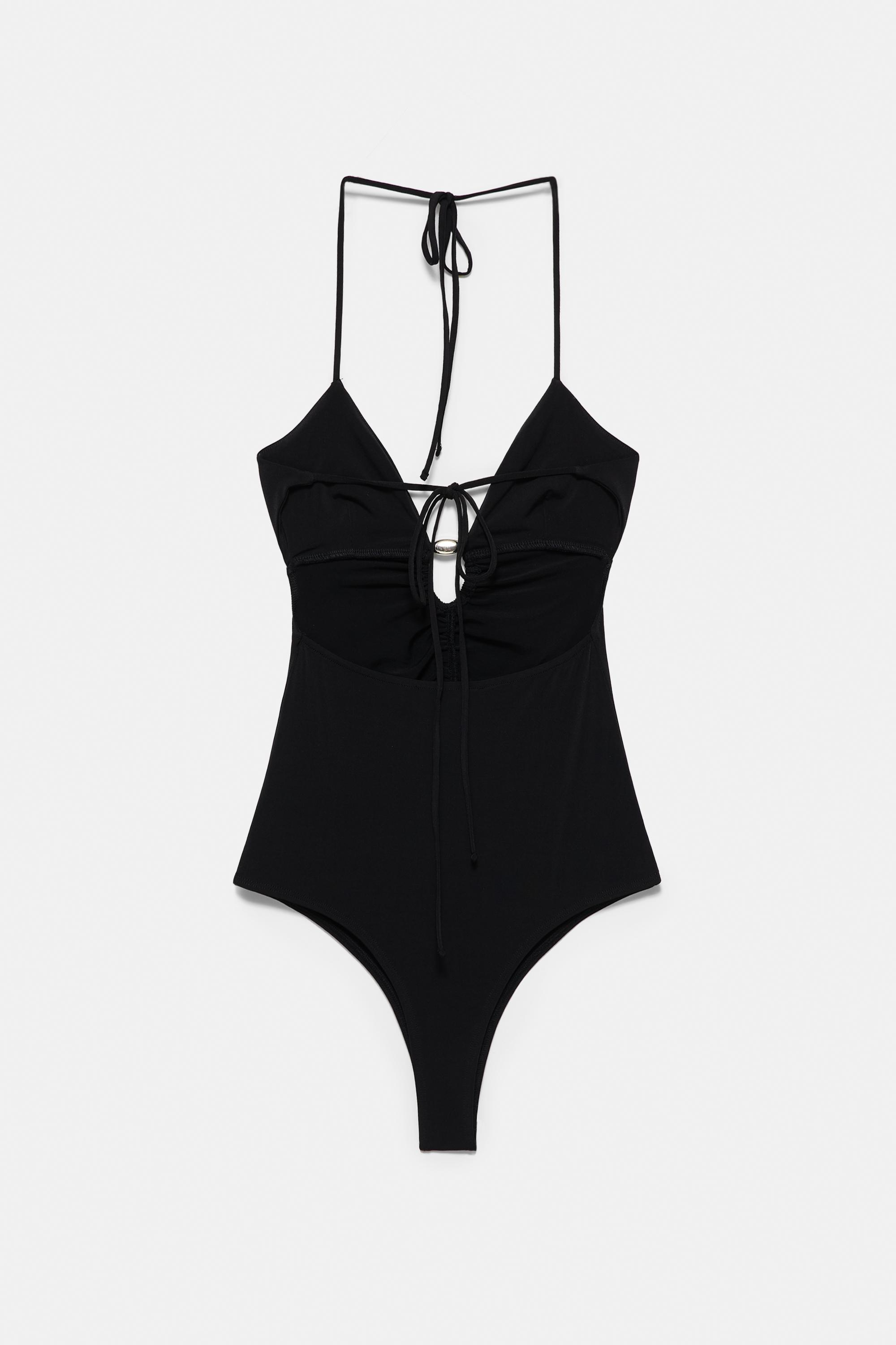 Gathered halter bodysuit — Black
