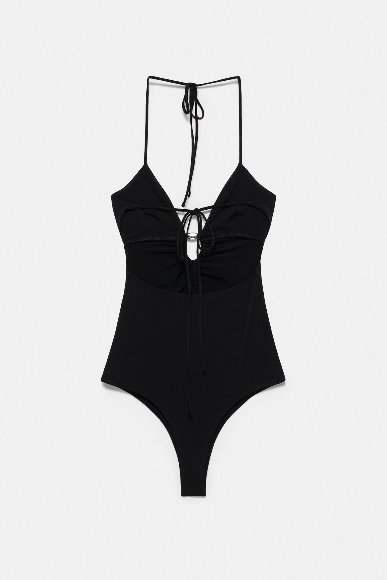 Gathered halter bodysuit — Black