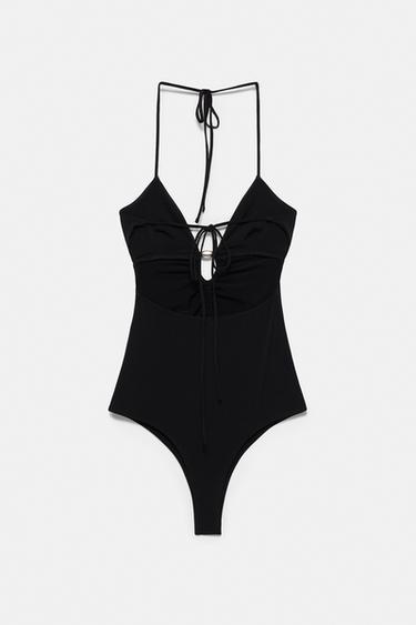 Gathered halter bodysuit — Black 5