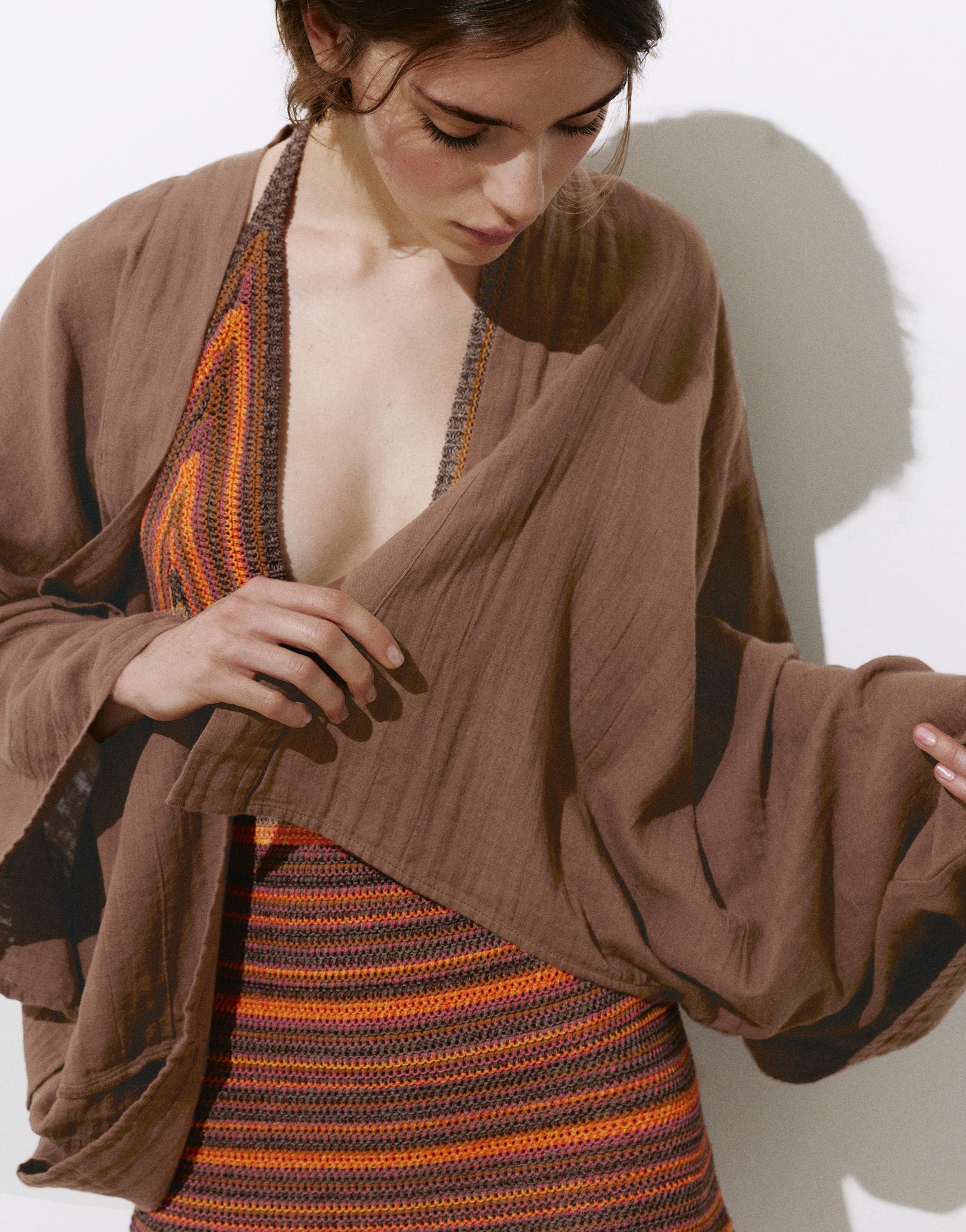 Short chiffon kimono — Brown