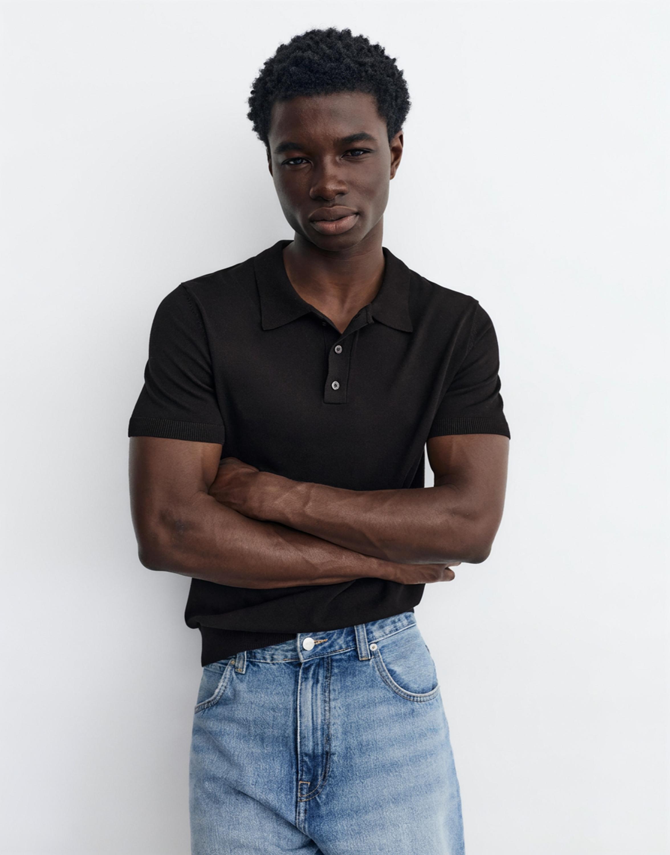 Short sleeve knit polo shirt — Black