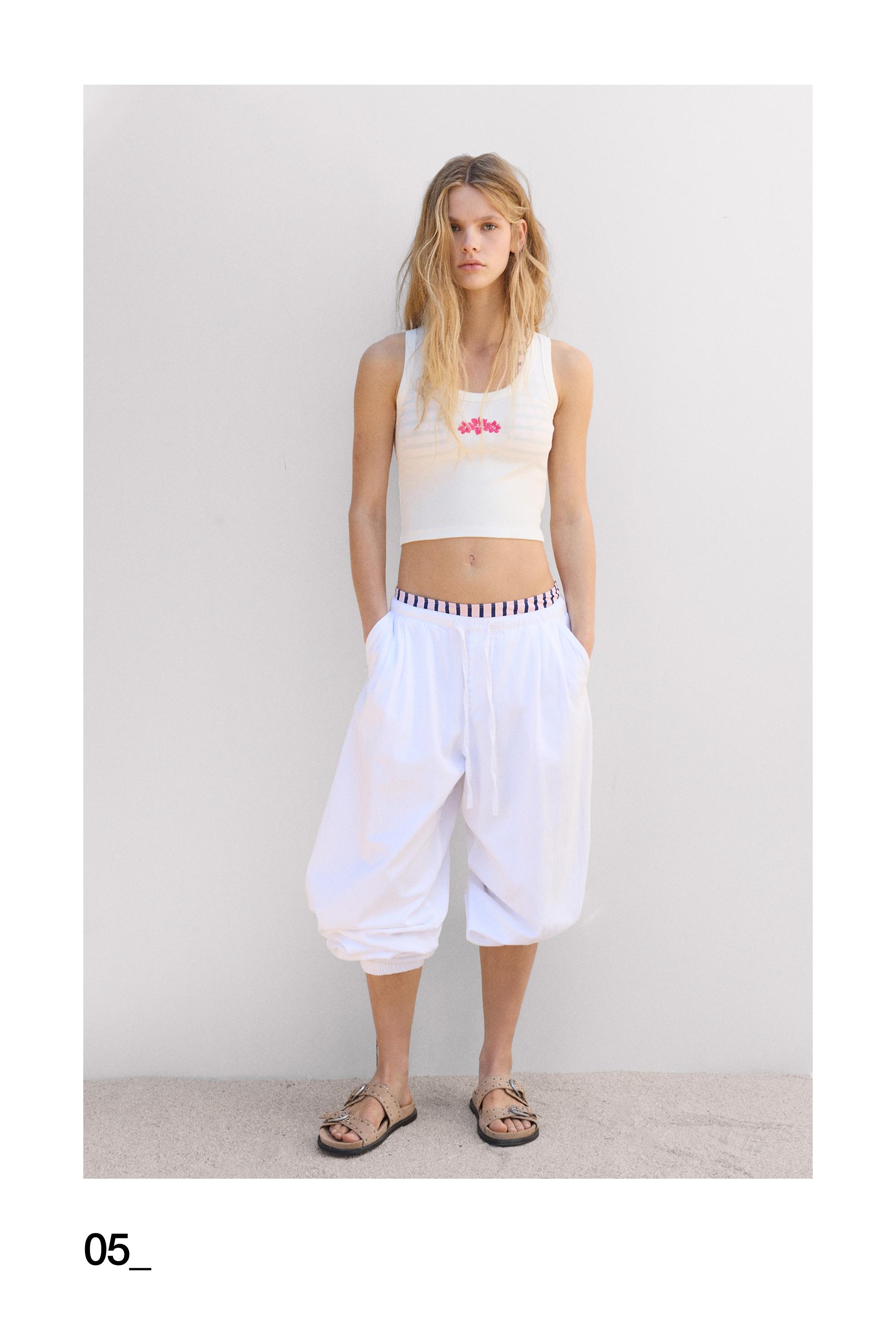 Floral embroidered tank top — Ice