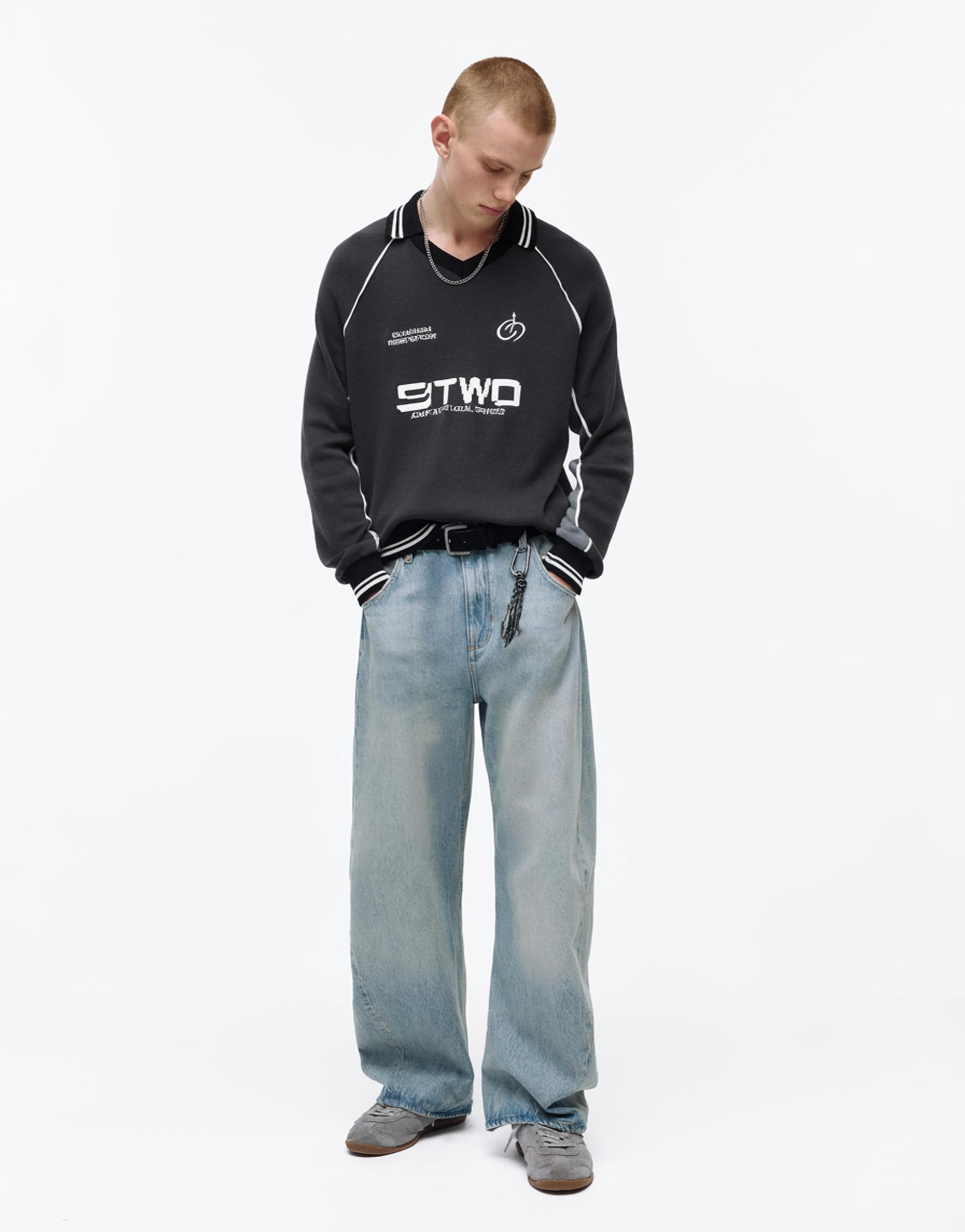 Long sleeve STWD polo shirt — Anthracite grey