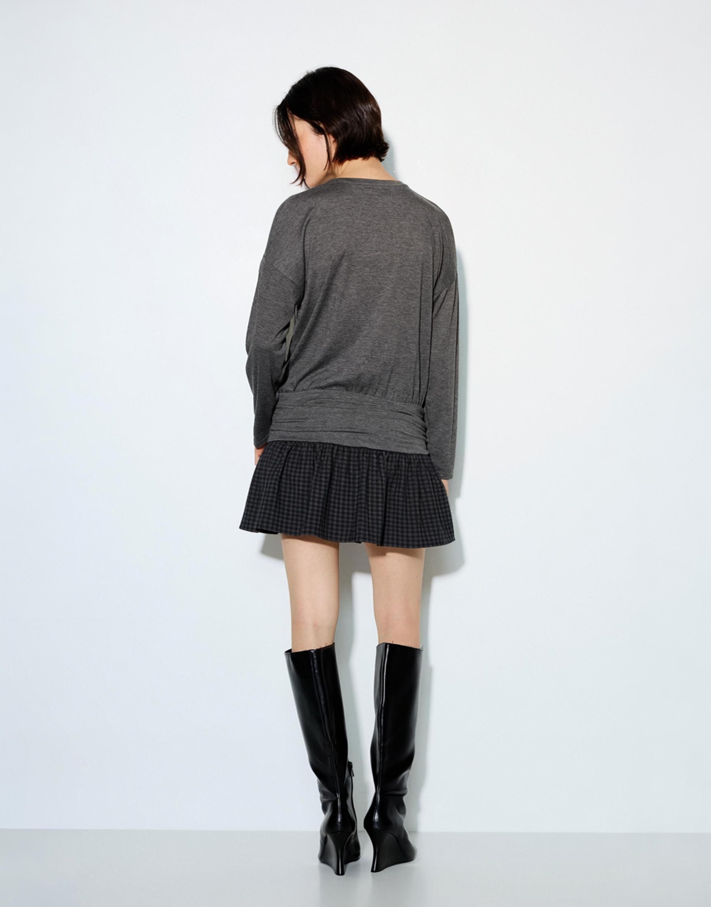 Combined check short dress — Dark grey