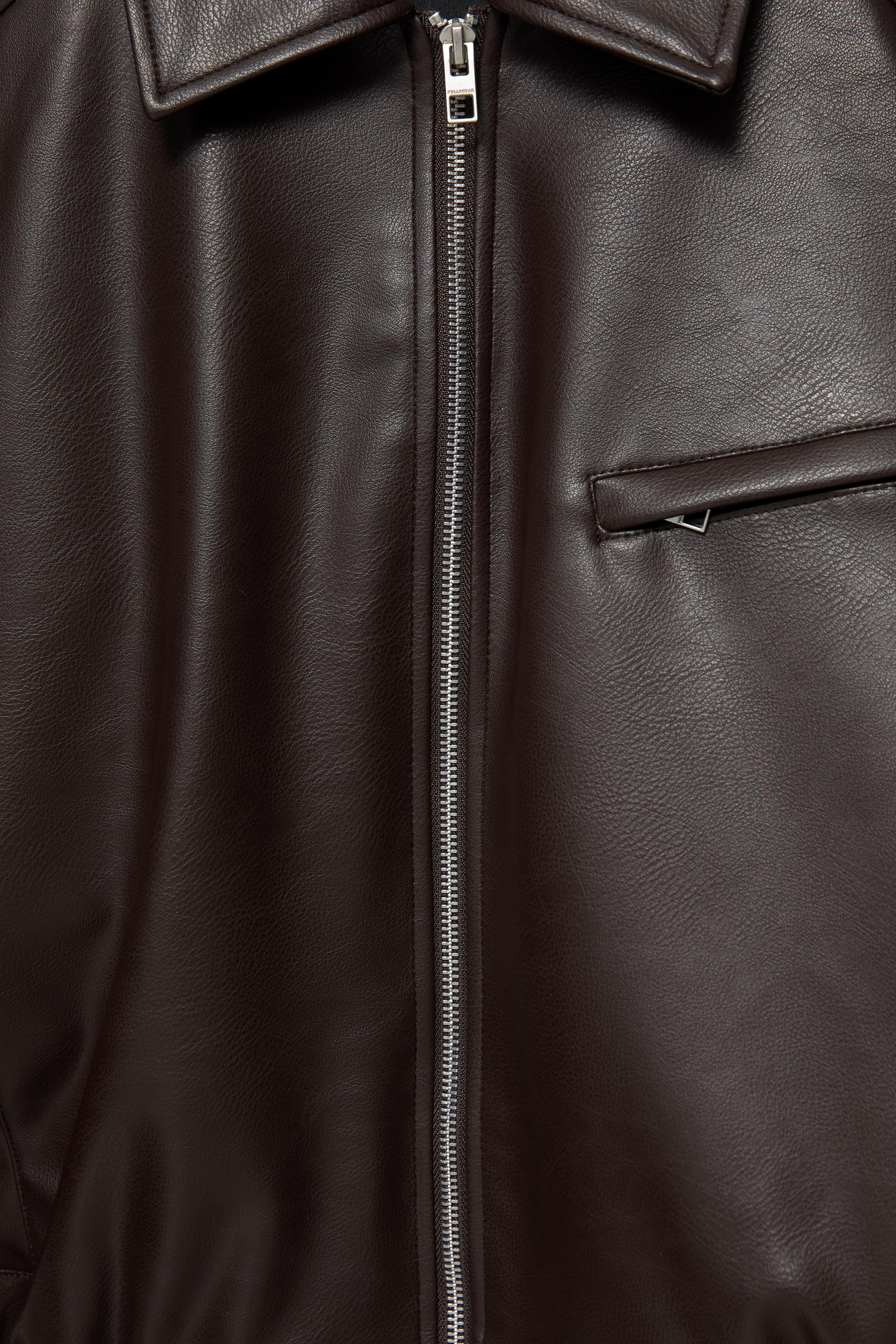 Leather effect dad jacket — Brown