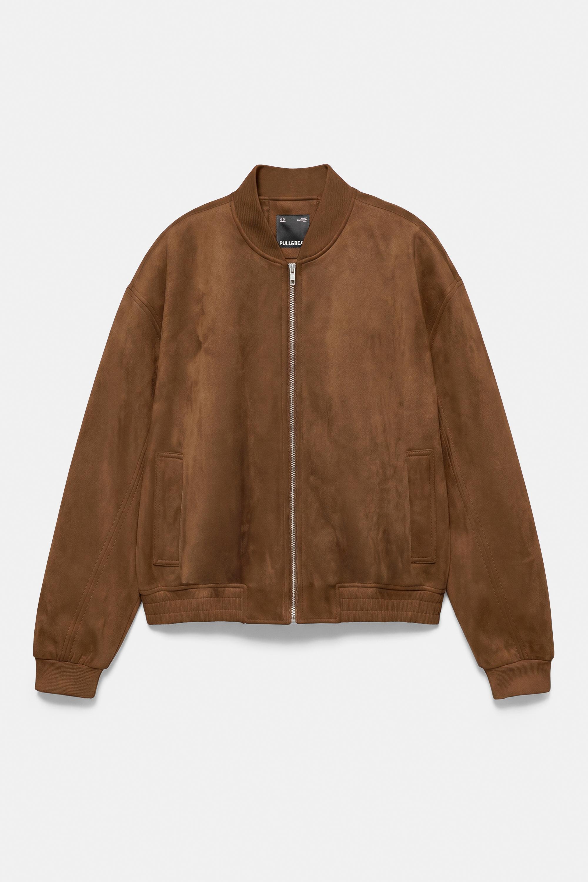 Faux suede bomber jacket — Brown