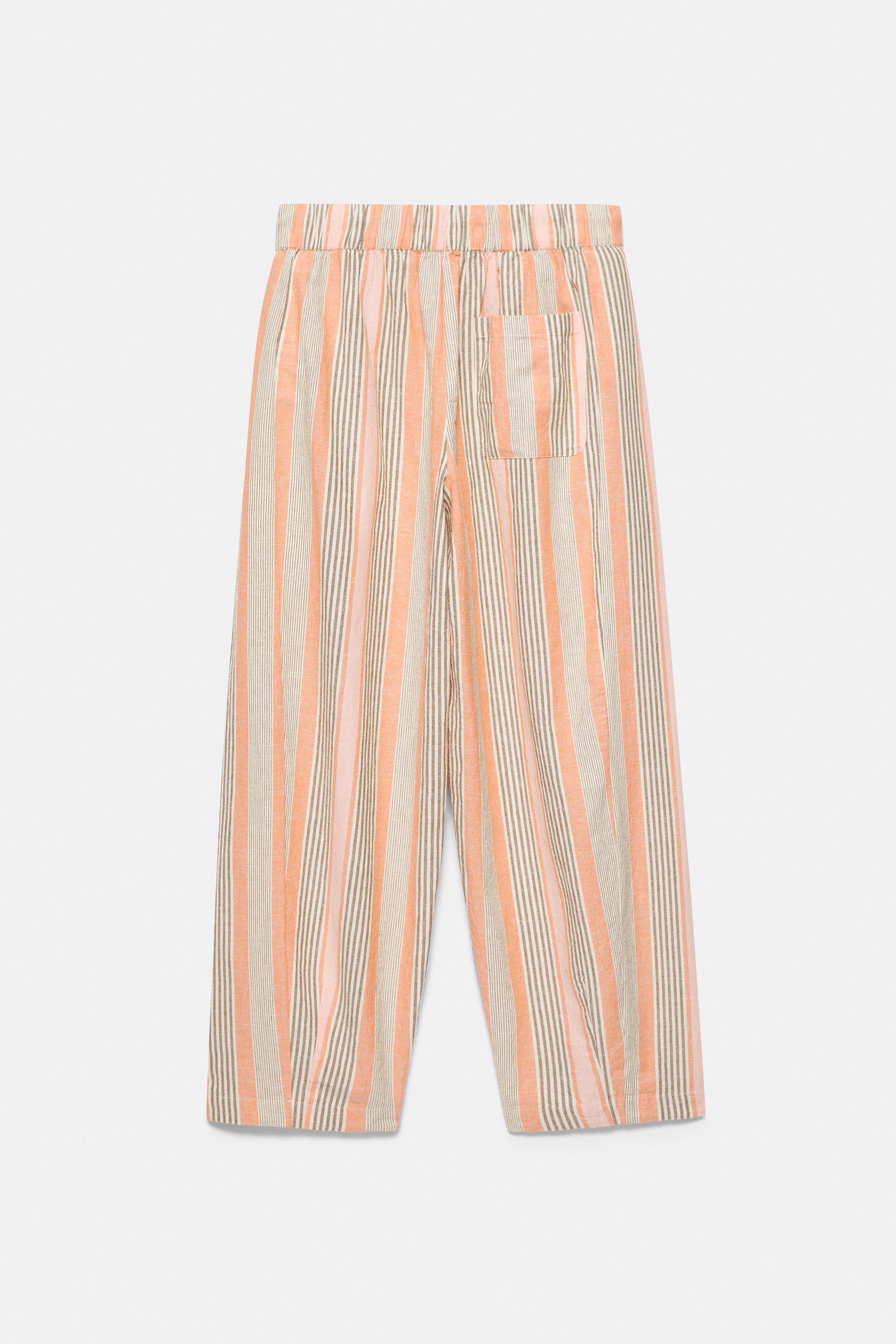 Striped barrel trousers — Salmon