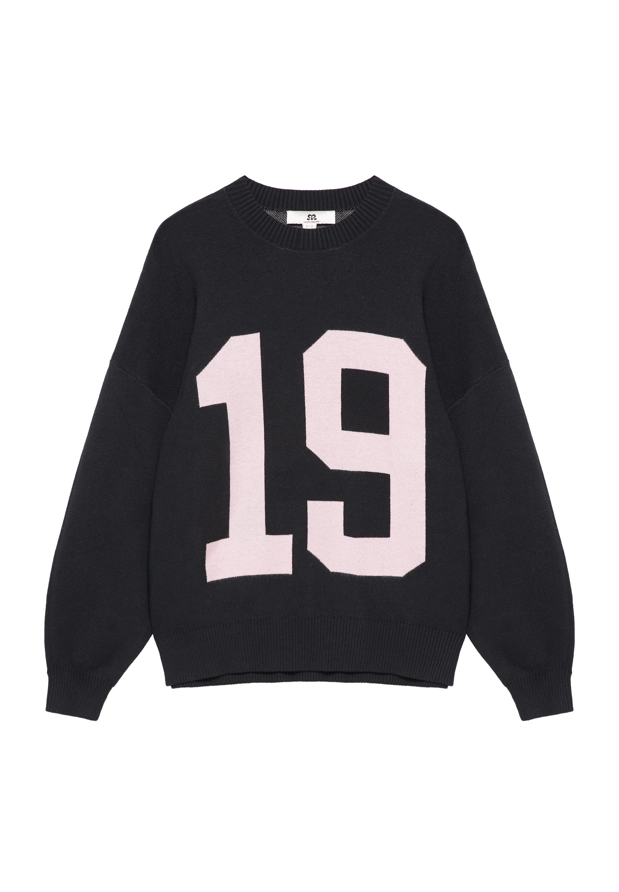 Pull&Bear 19 numara grafik baskılı siyah kazak görsel 5