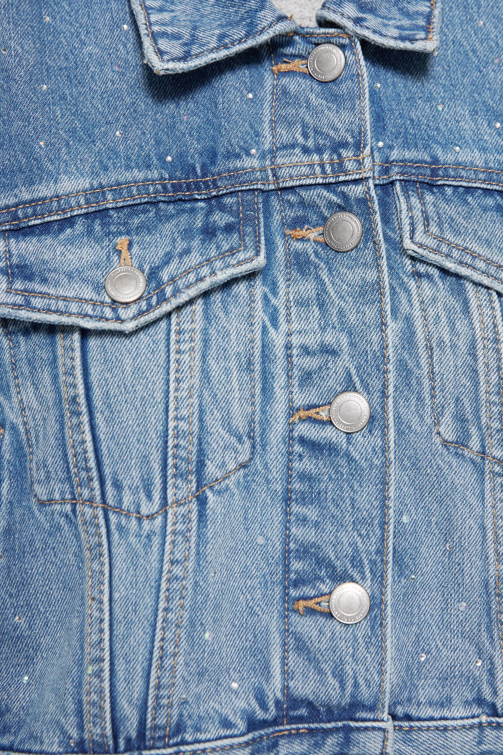 Cropped rhinestone denim jacket — Medium blue