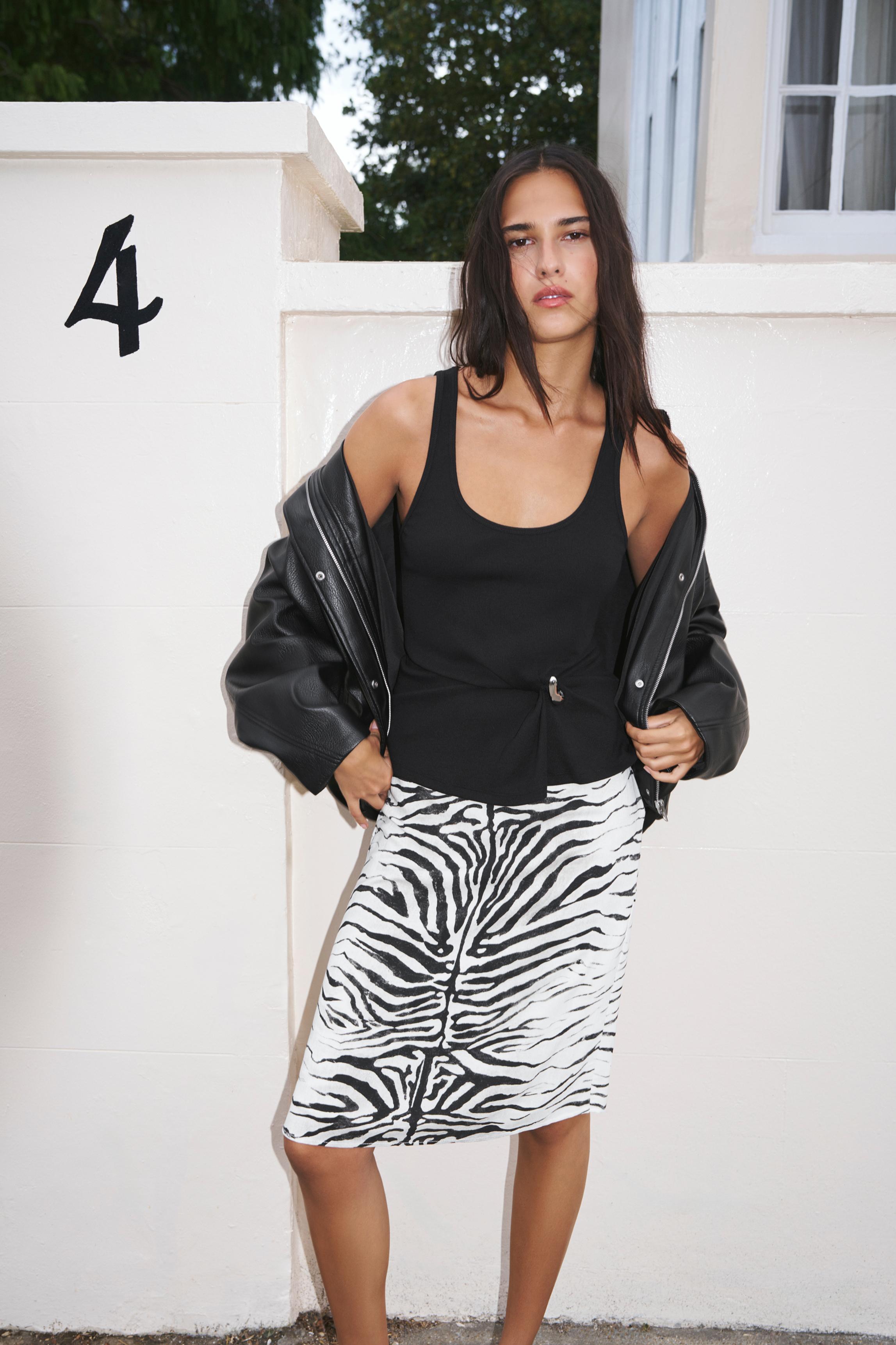 Zebra print midi skirt — Ice