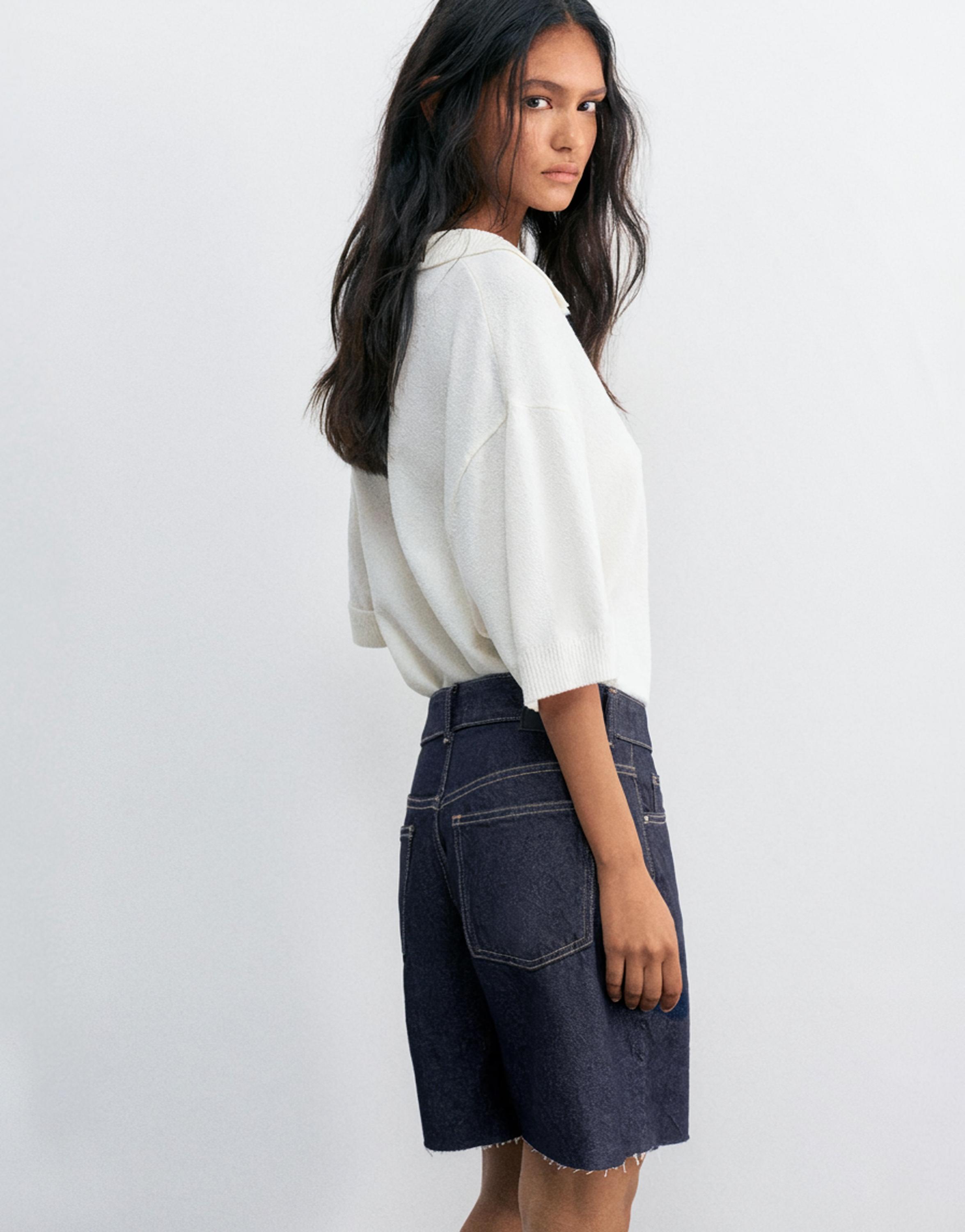 Low-rise denim Bermuda shorts — Navy