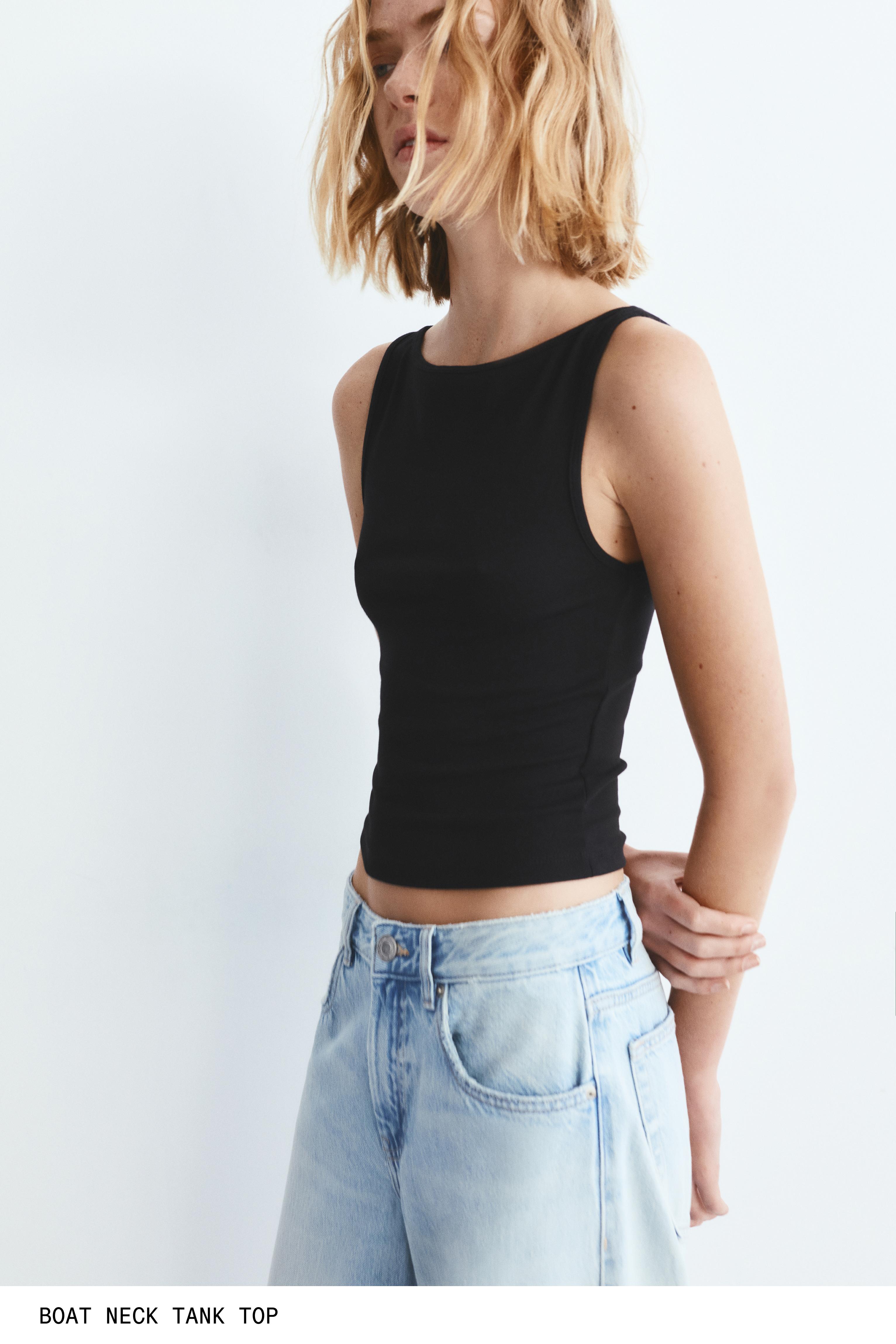 Boat neck tank top — Black