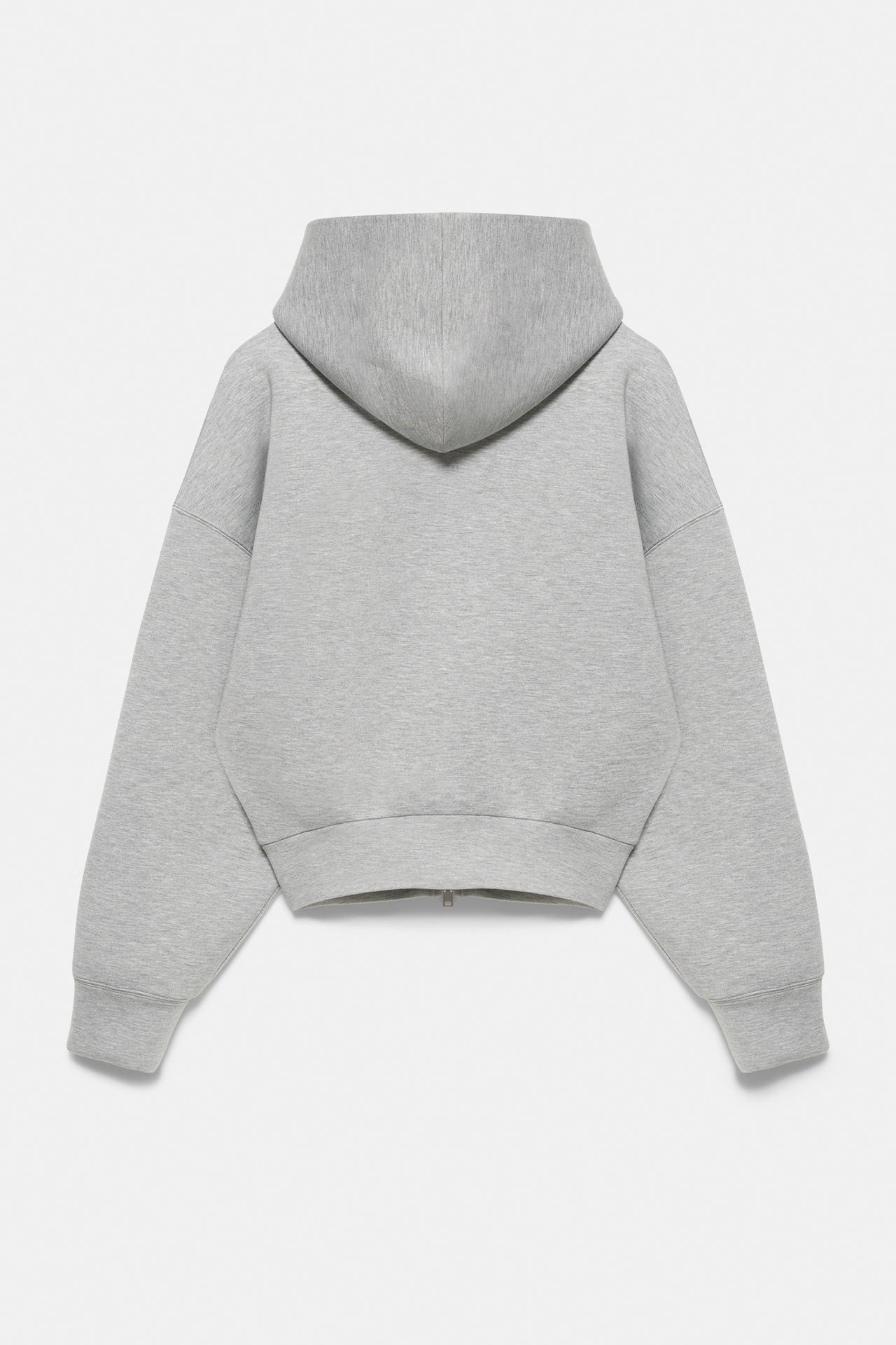 Neoprene-effect zip hoodie — Grey marl