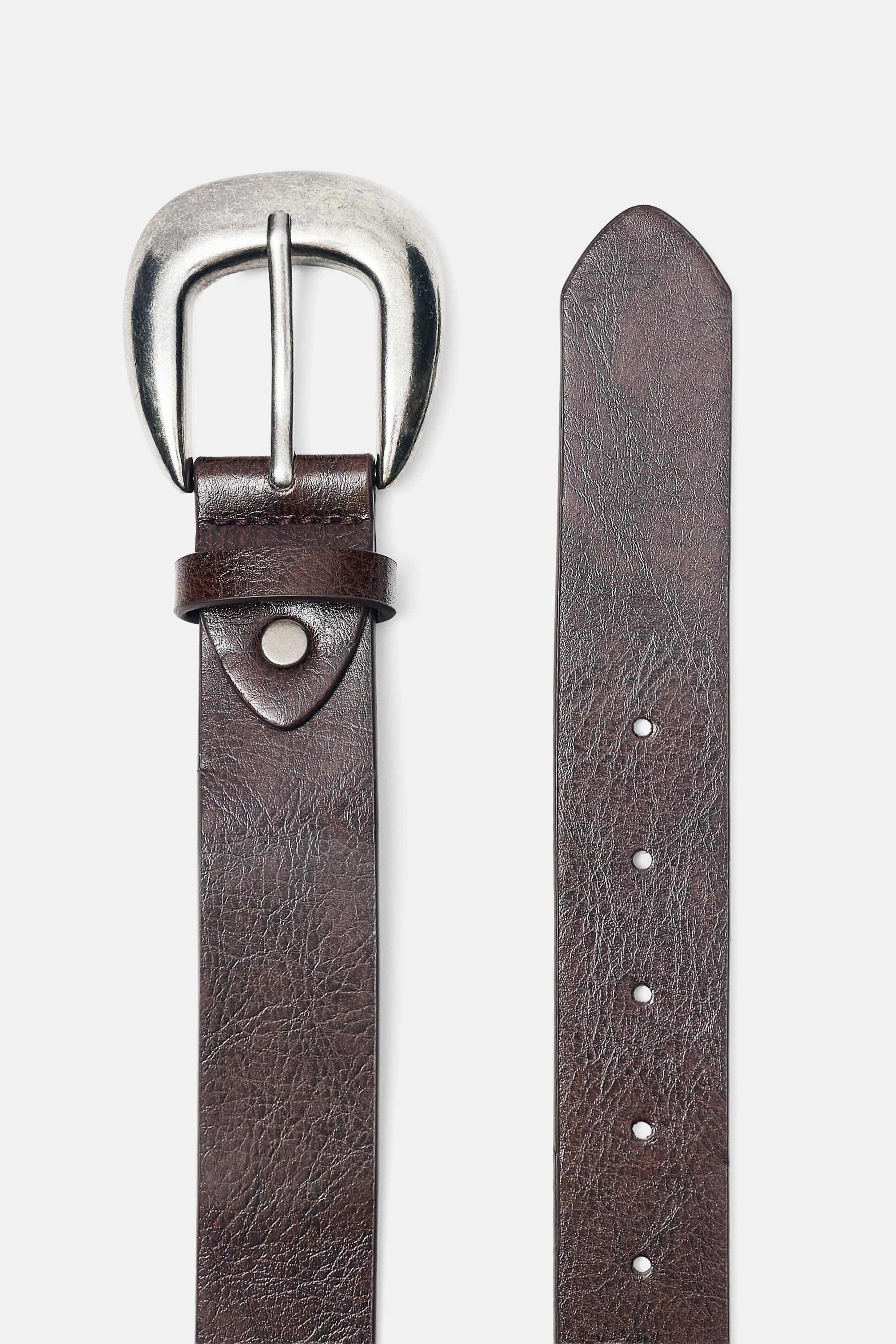 Leather effect belt with large buckle — Brown