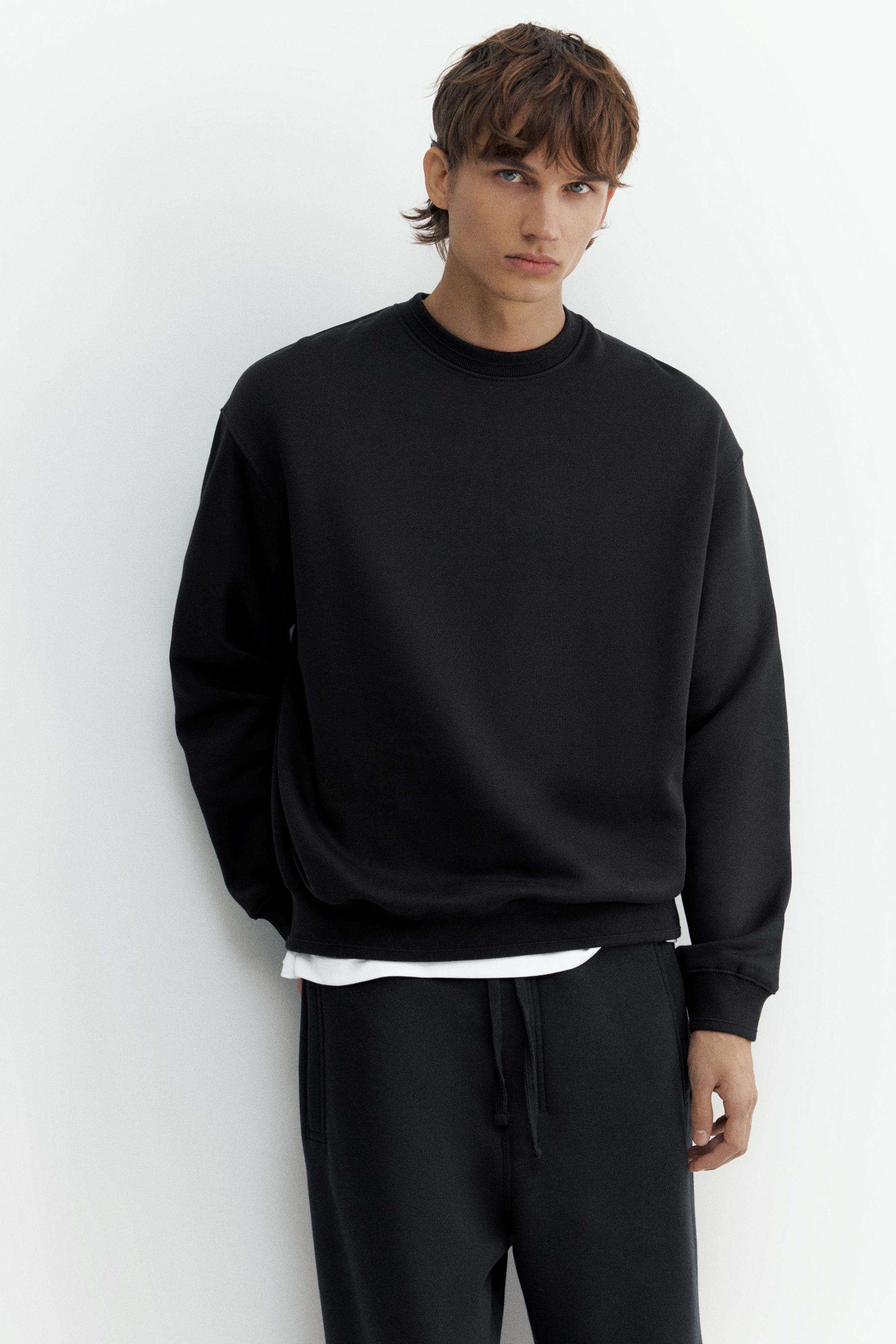 Relaxed fit round neck sweatshirt — Black