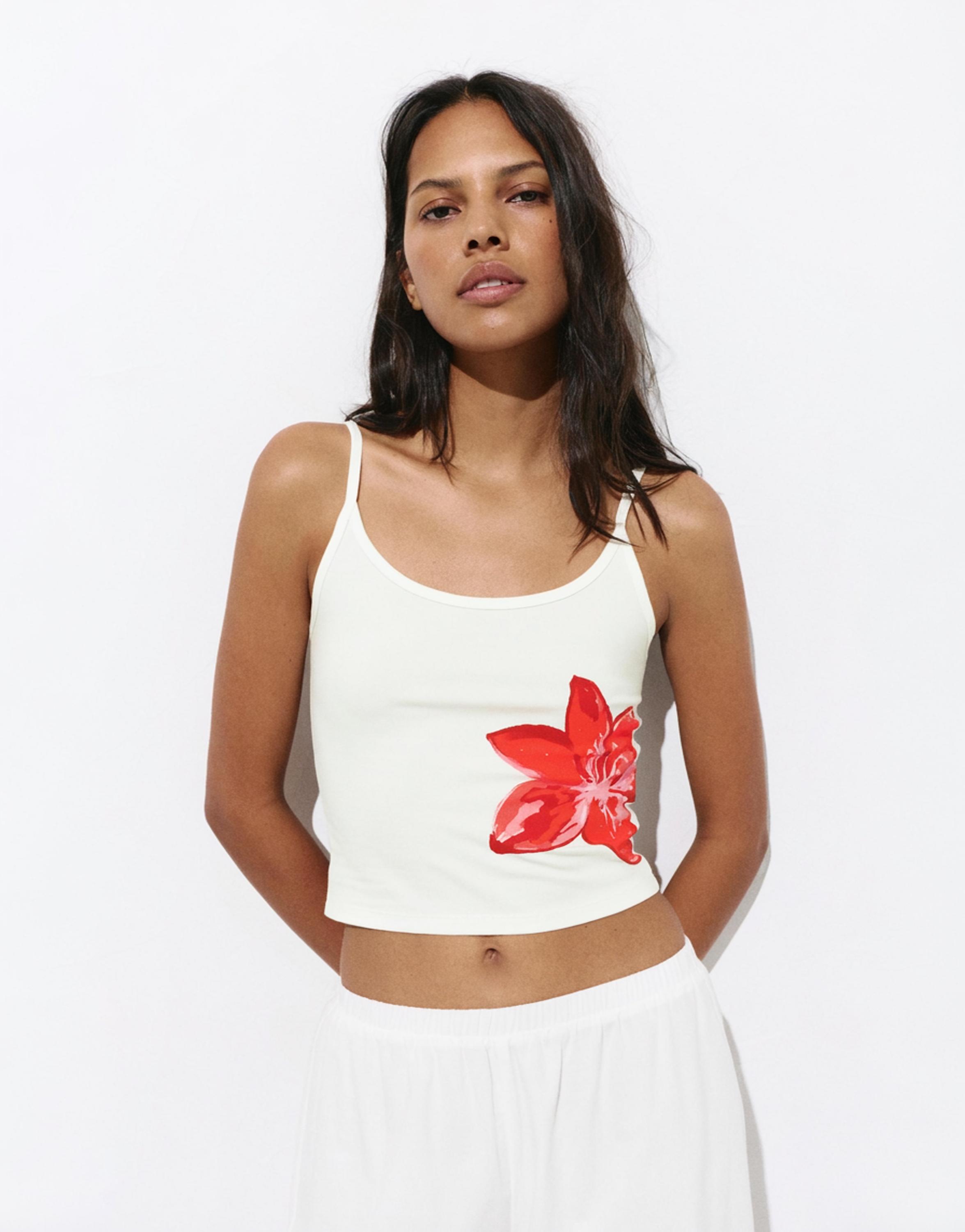 Hibiscus flower strappy top — Red