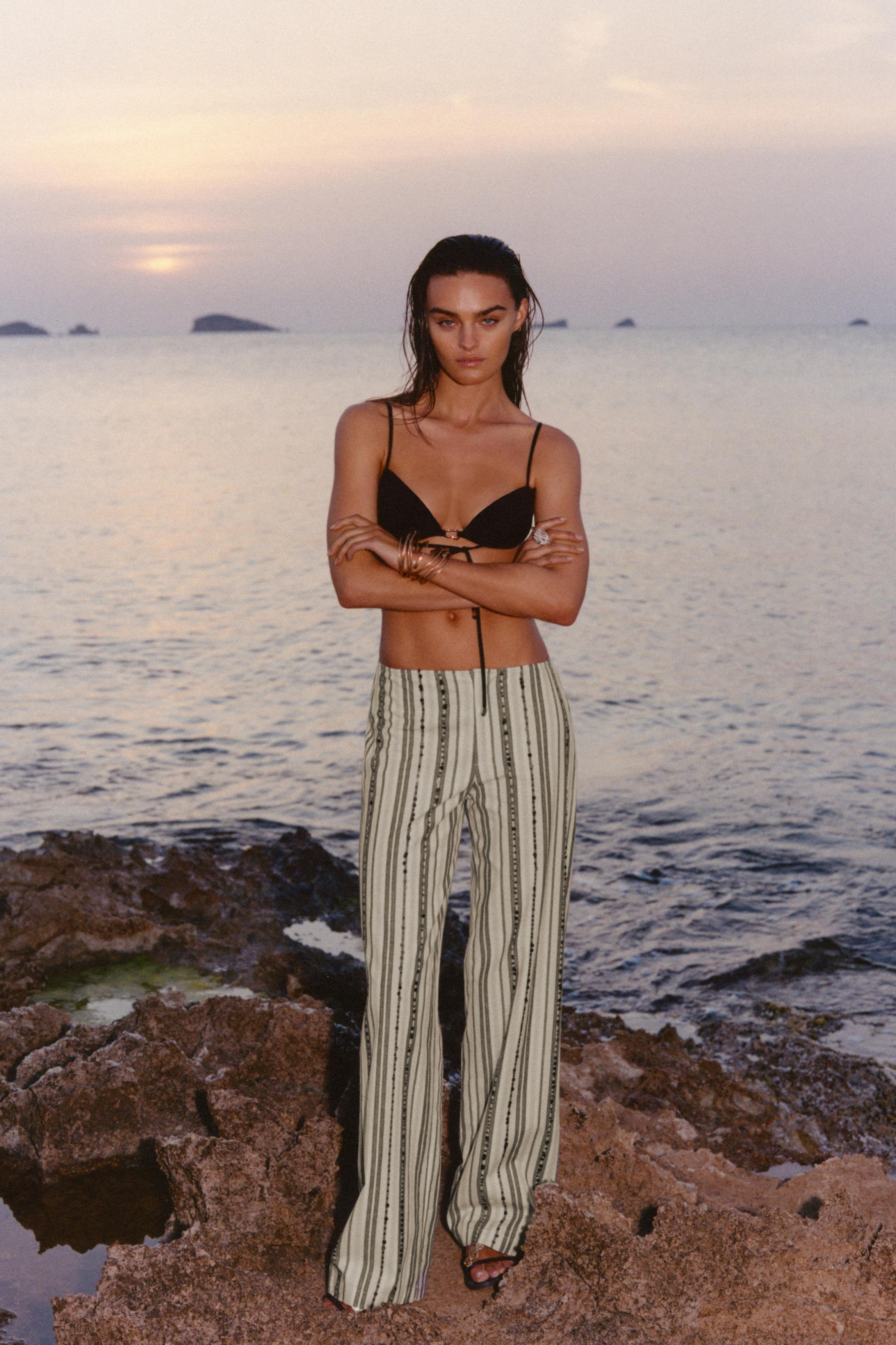 Striped sequin trousers — Brown