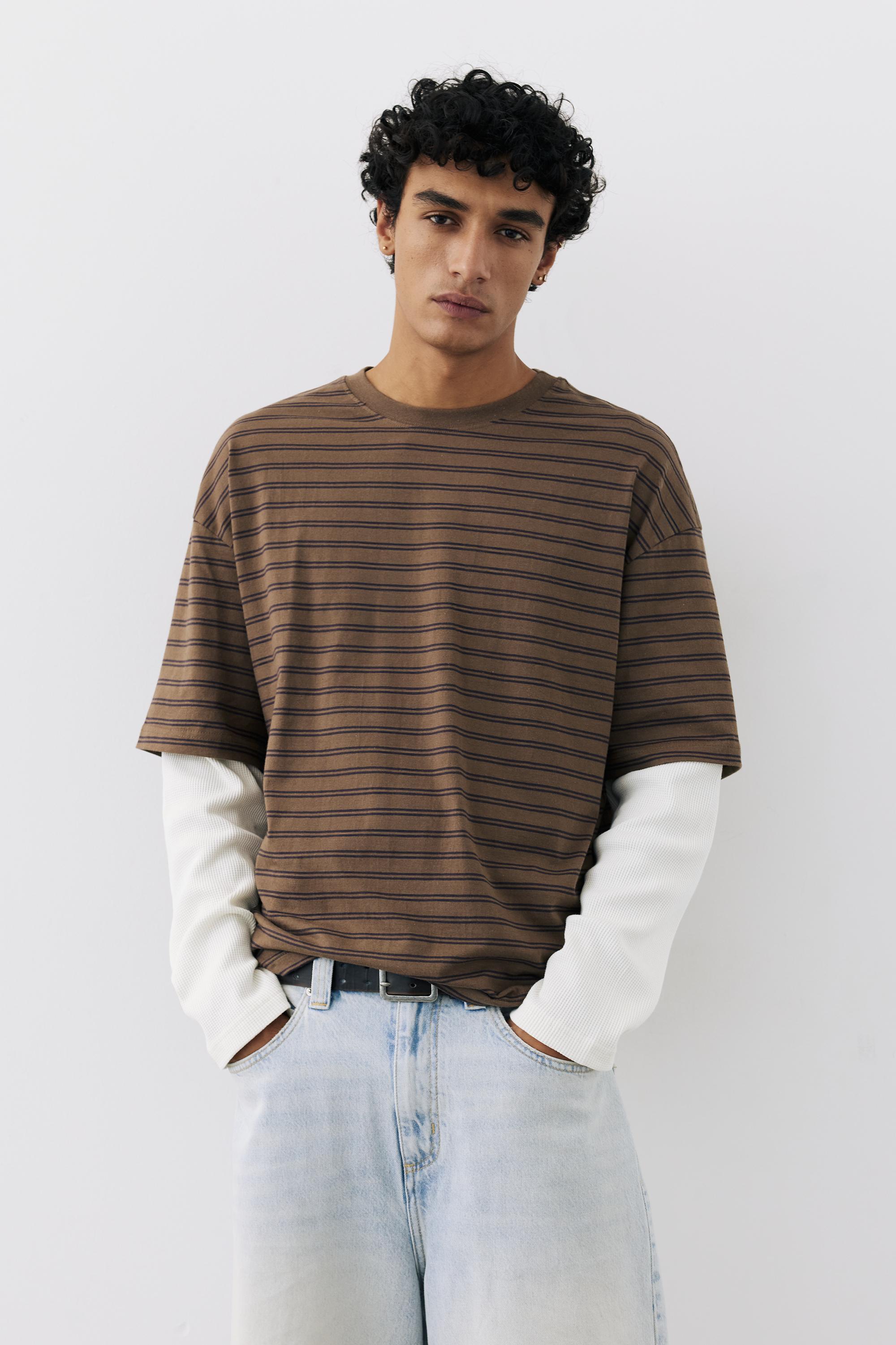Double-layer long sleeve T-shirt — Striped