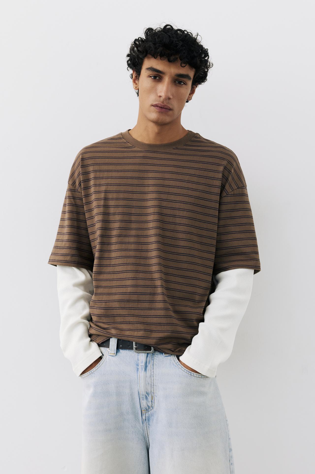 Double-layer long sleeve T-shirt — Striped