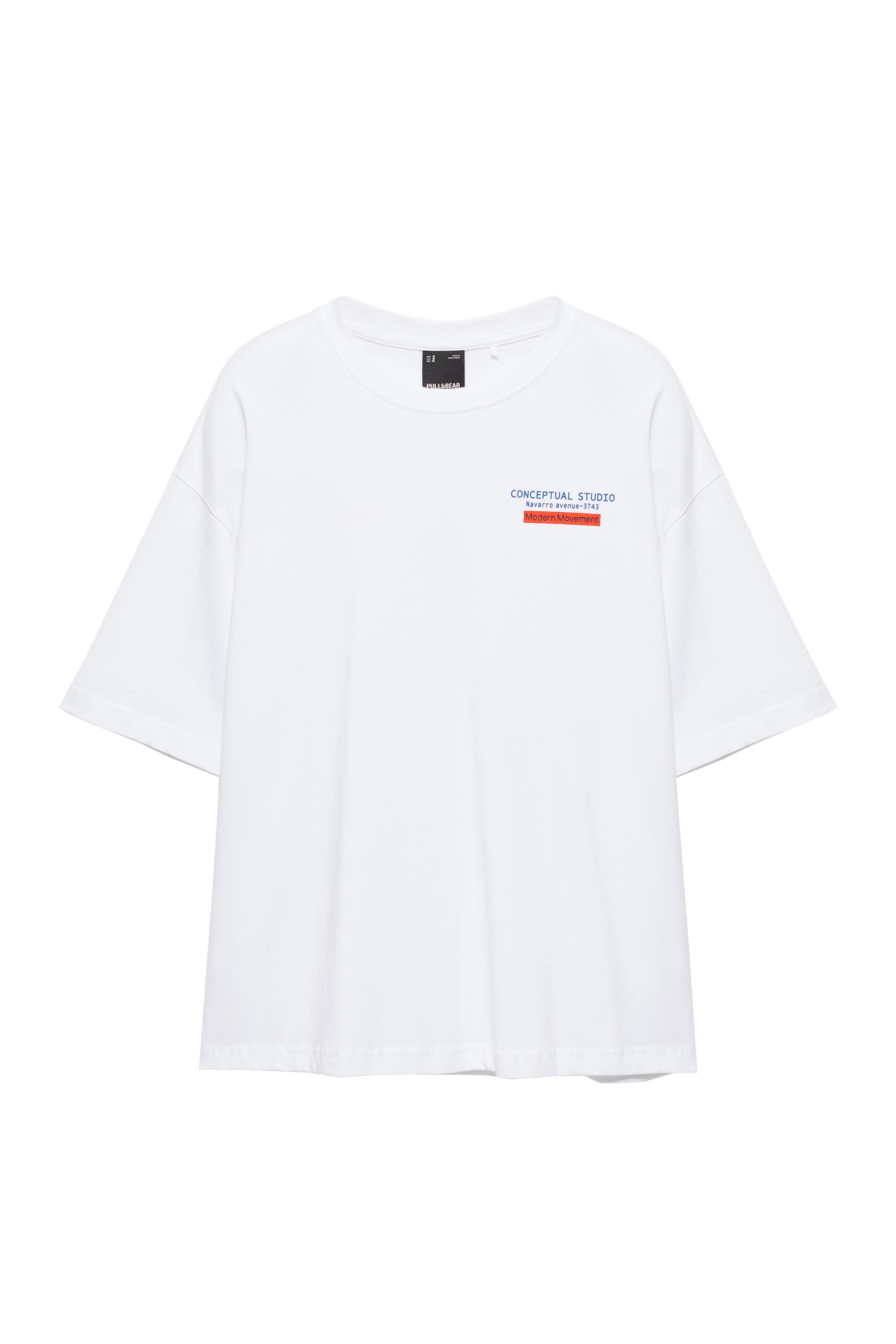 Pull&Bear Conceptual Studio grafikli relaxed tişört görsel 2