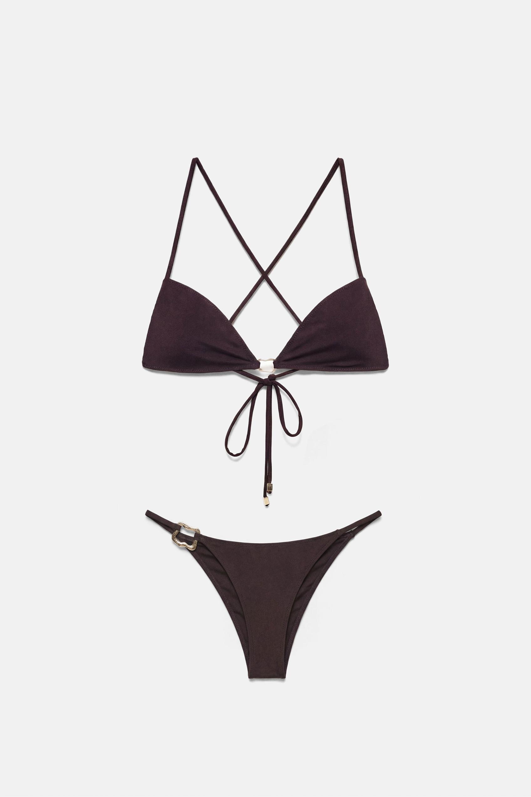 Bikini bottoms with metal detail — Brown