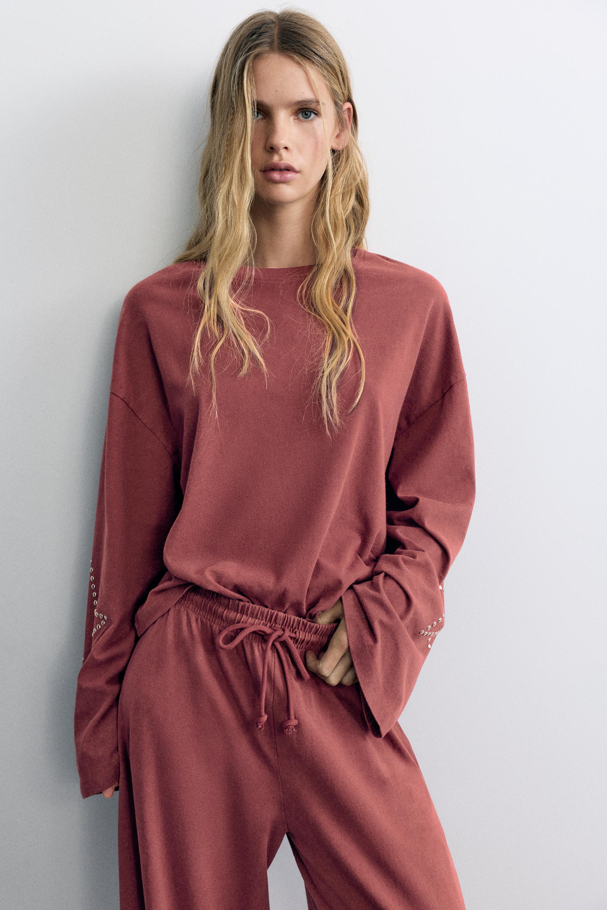 Stud star long sleeve T-shirt — Maroon