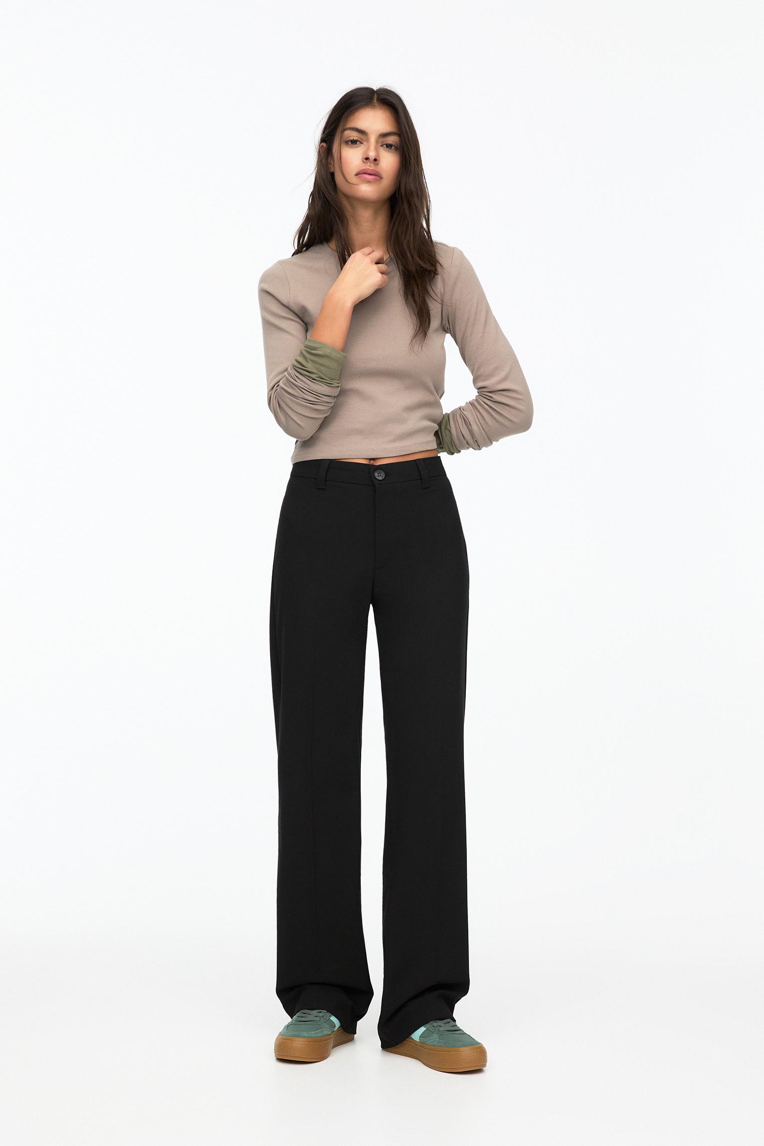 Smart high-waist straight-leg trousers — Black
