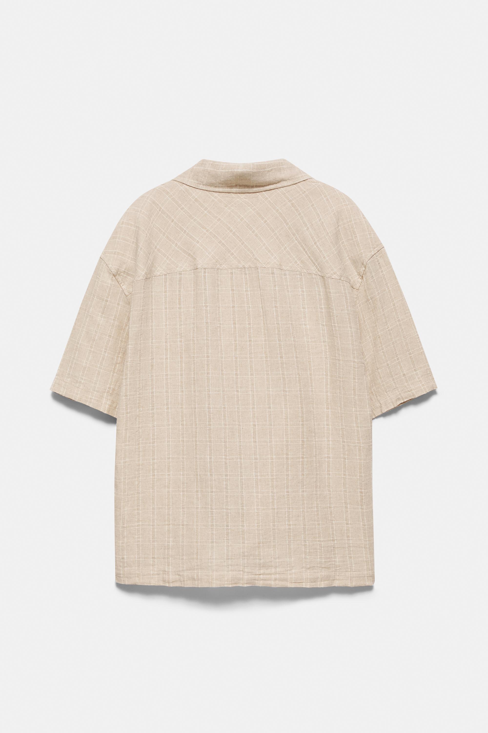 Check linen blend shirt — Sand