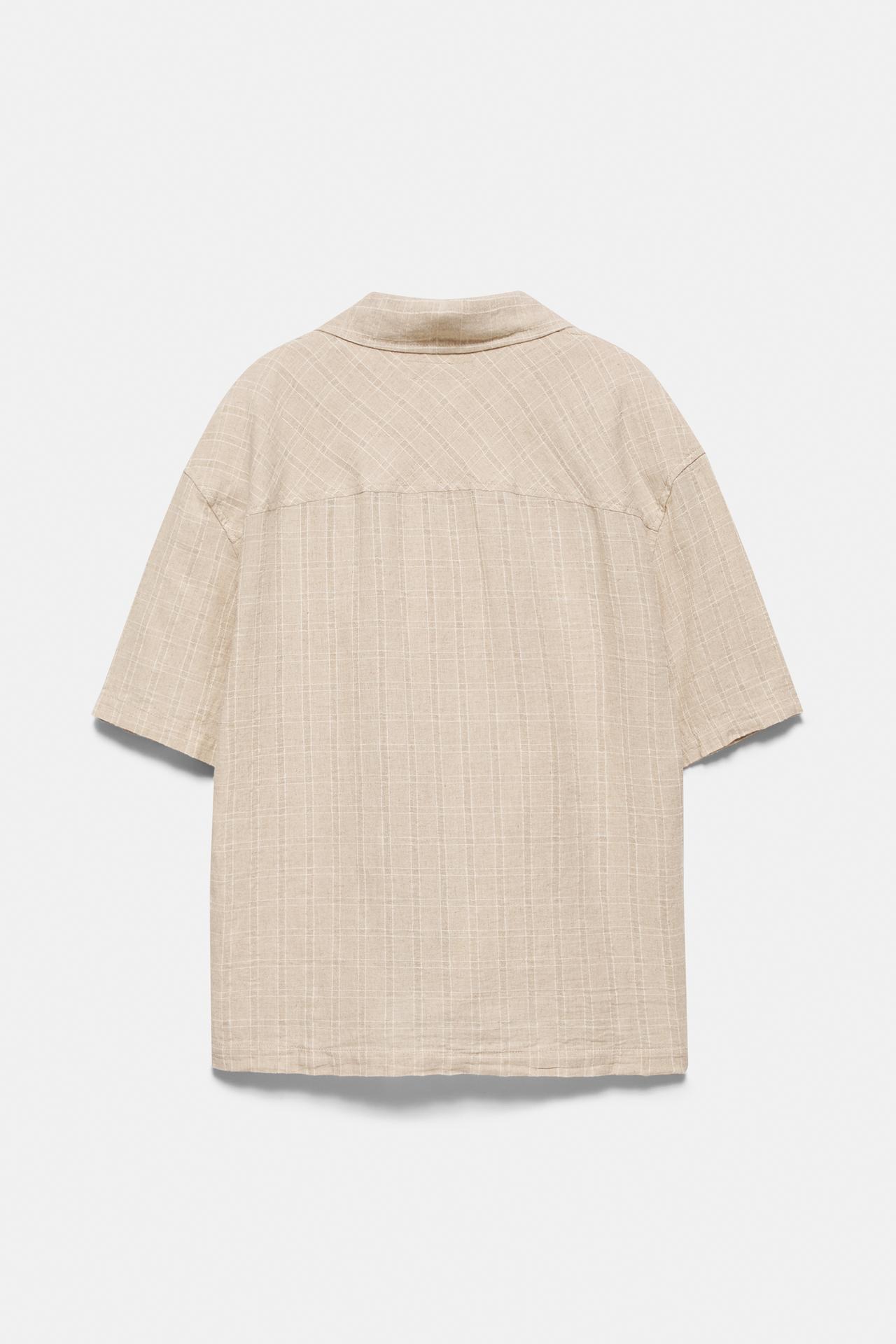 Check linen blend shirt — Sand
