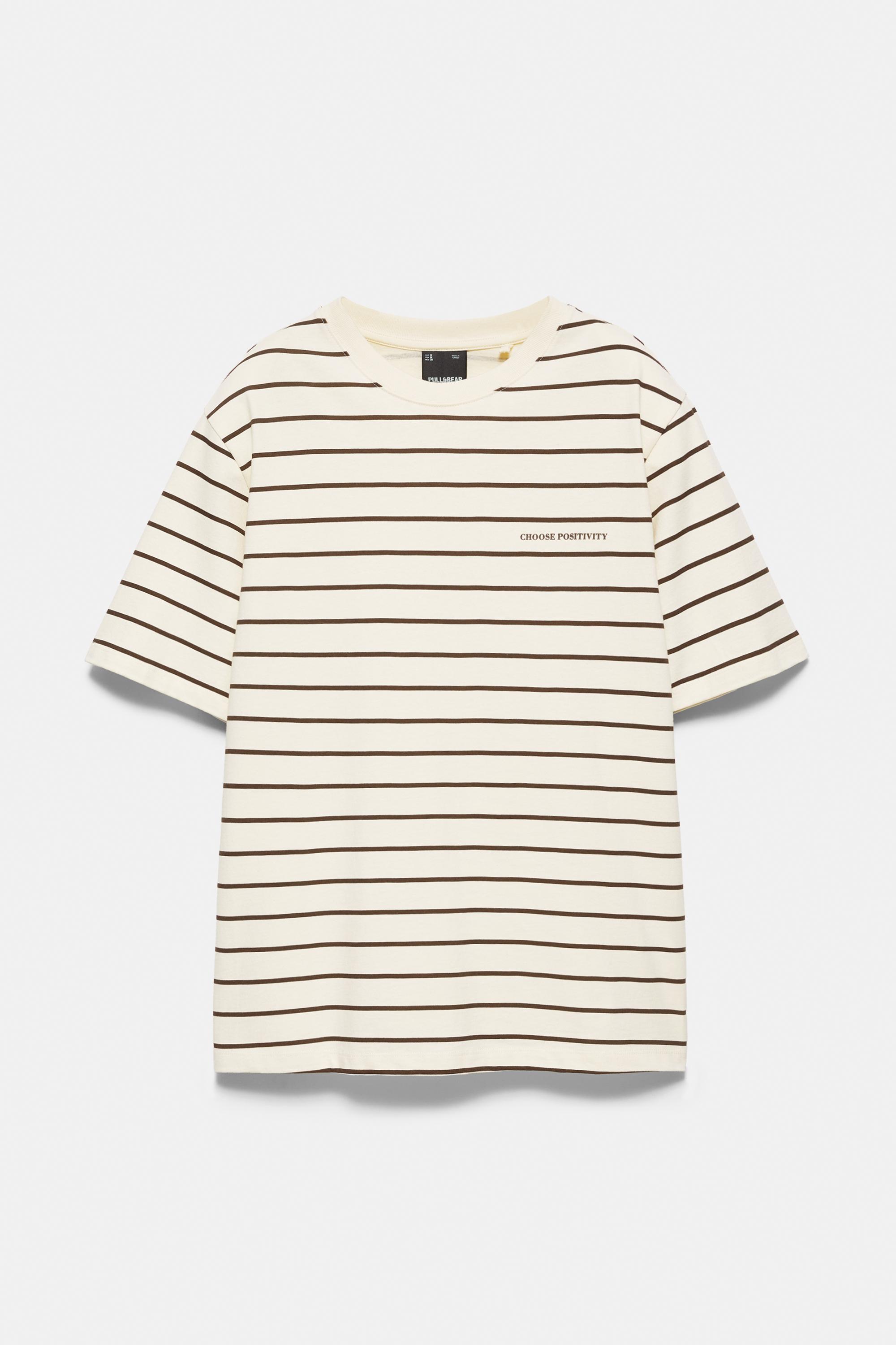 Striped slogan T-shirt — Yellow