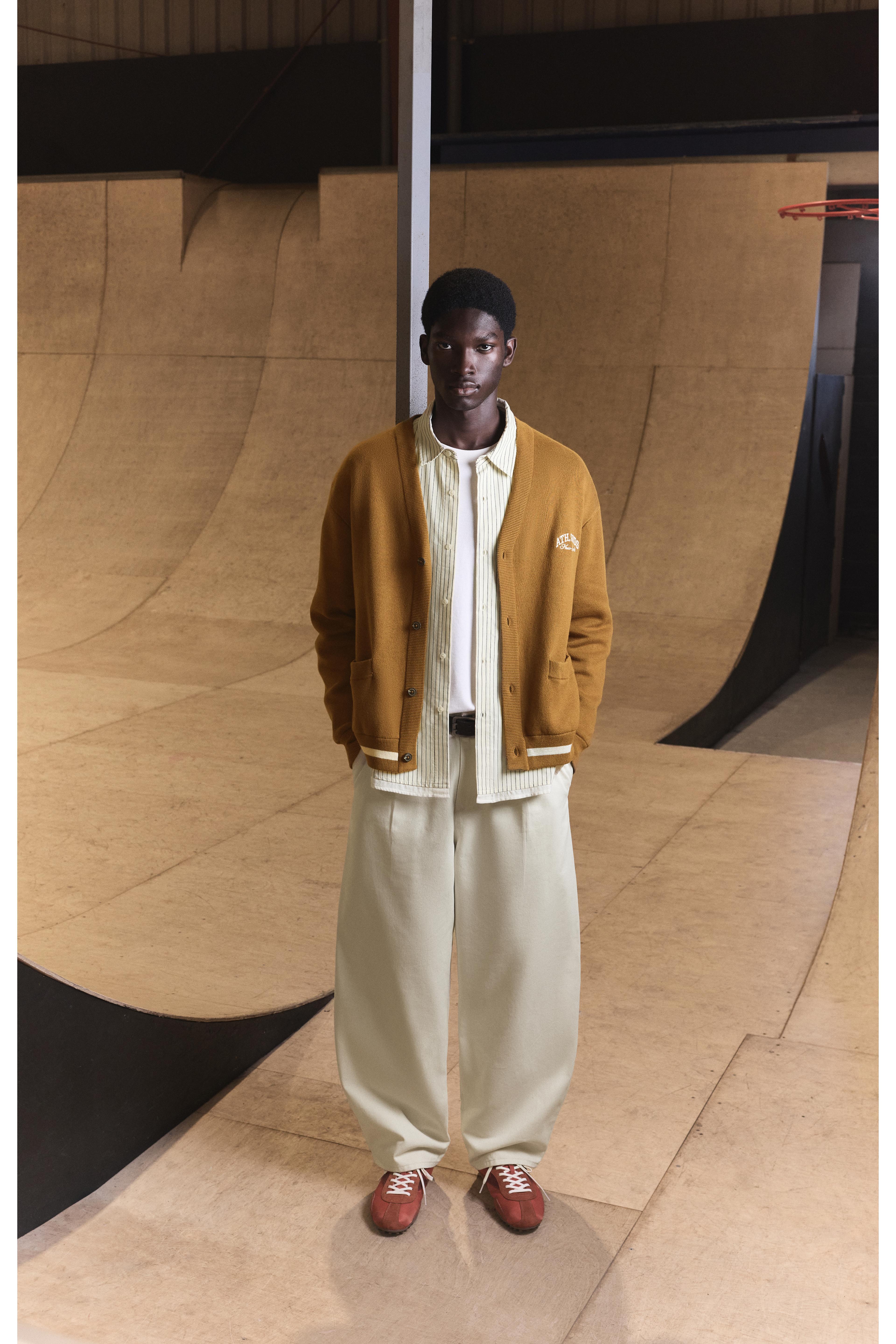 Embroidered varsity cardigan — Tobacco brown