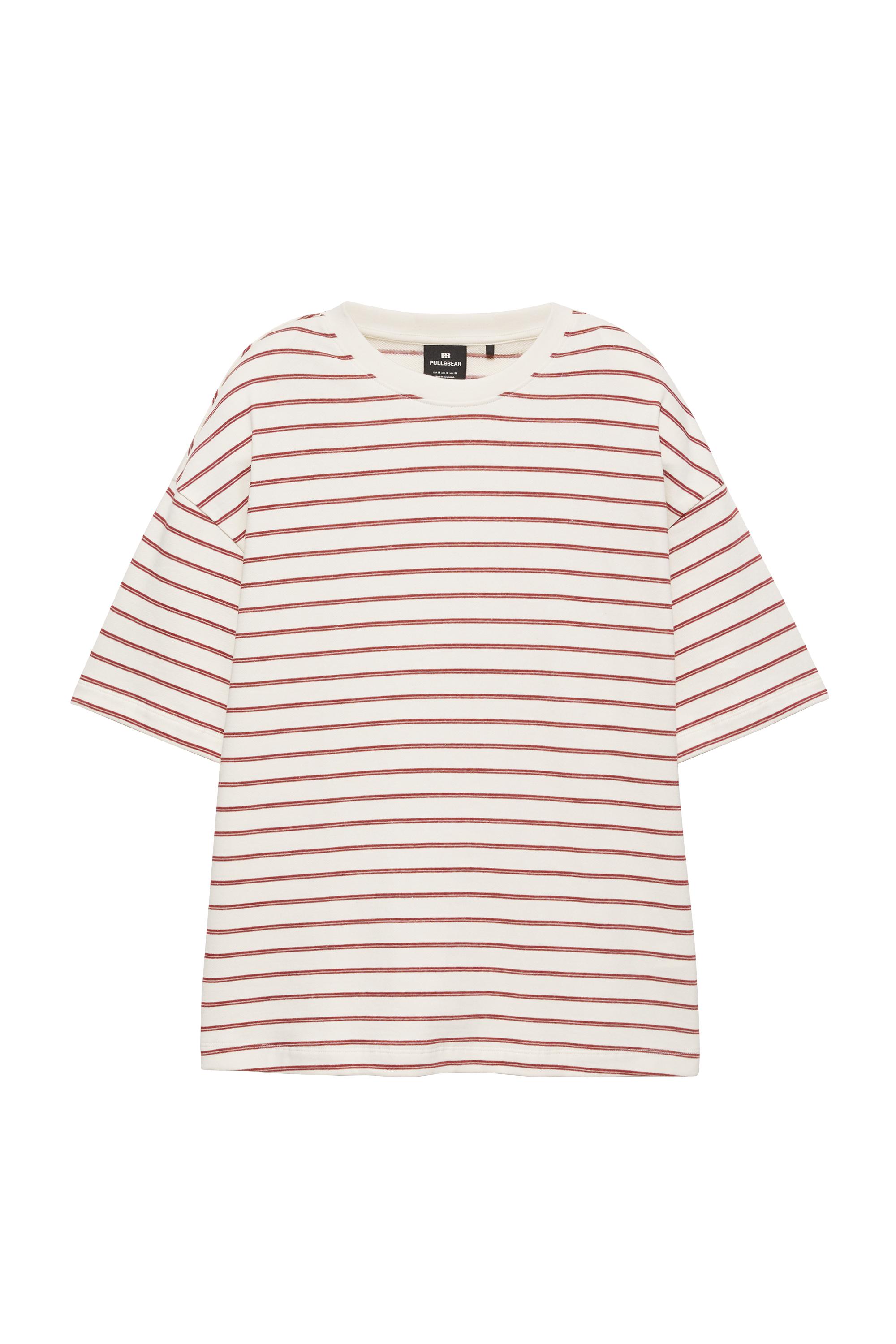 Pull&Bear Çizgili boxy tişört görsel 2