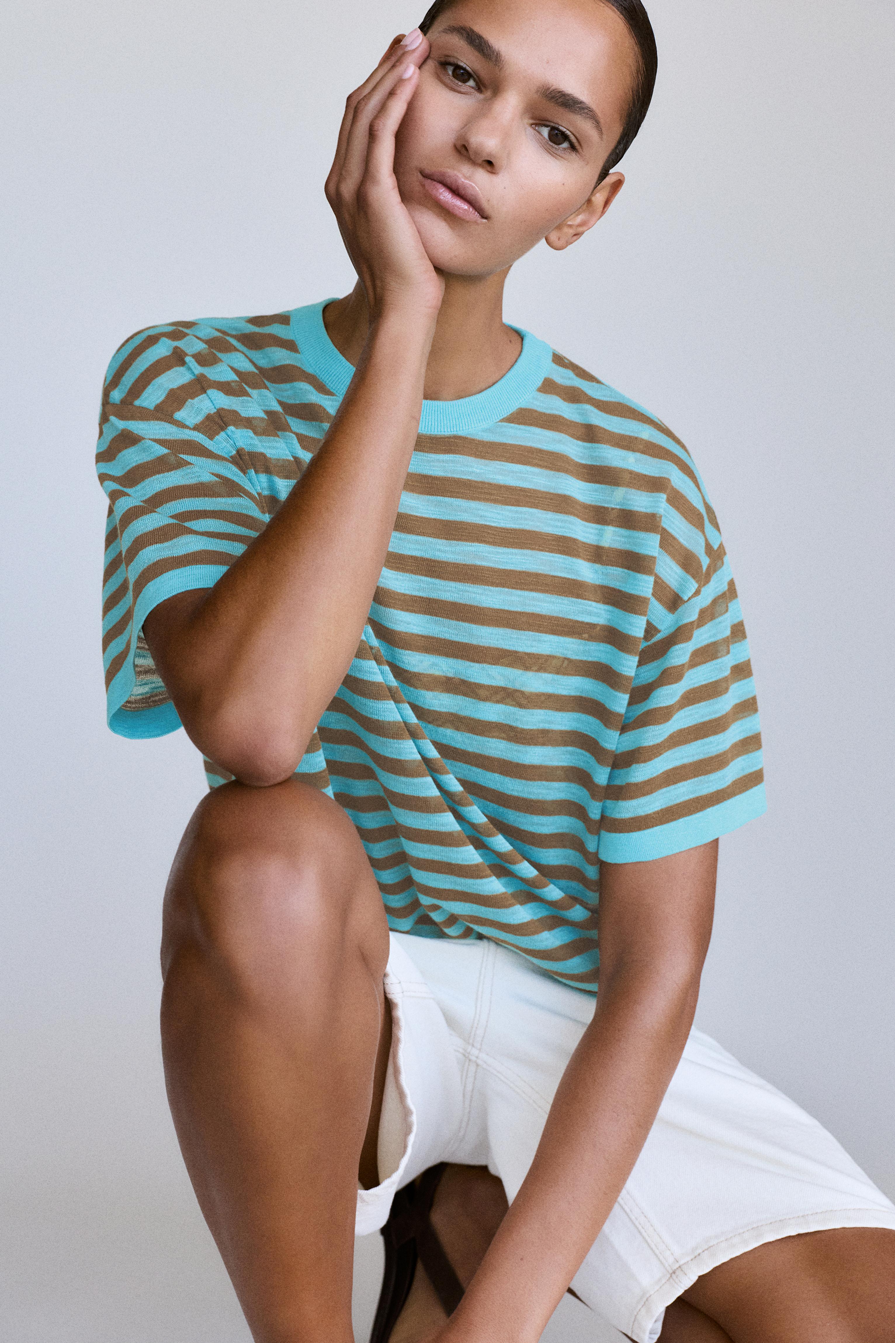 Striped knit T-shirt — Turquoise