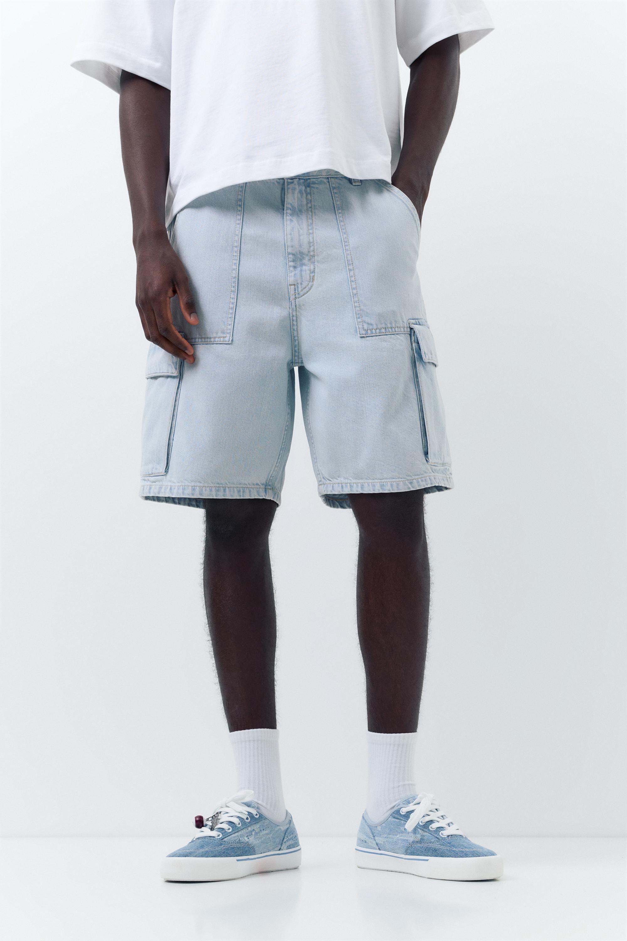 Baggy cargo Bermuda shorts — Pale indigo
