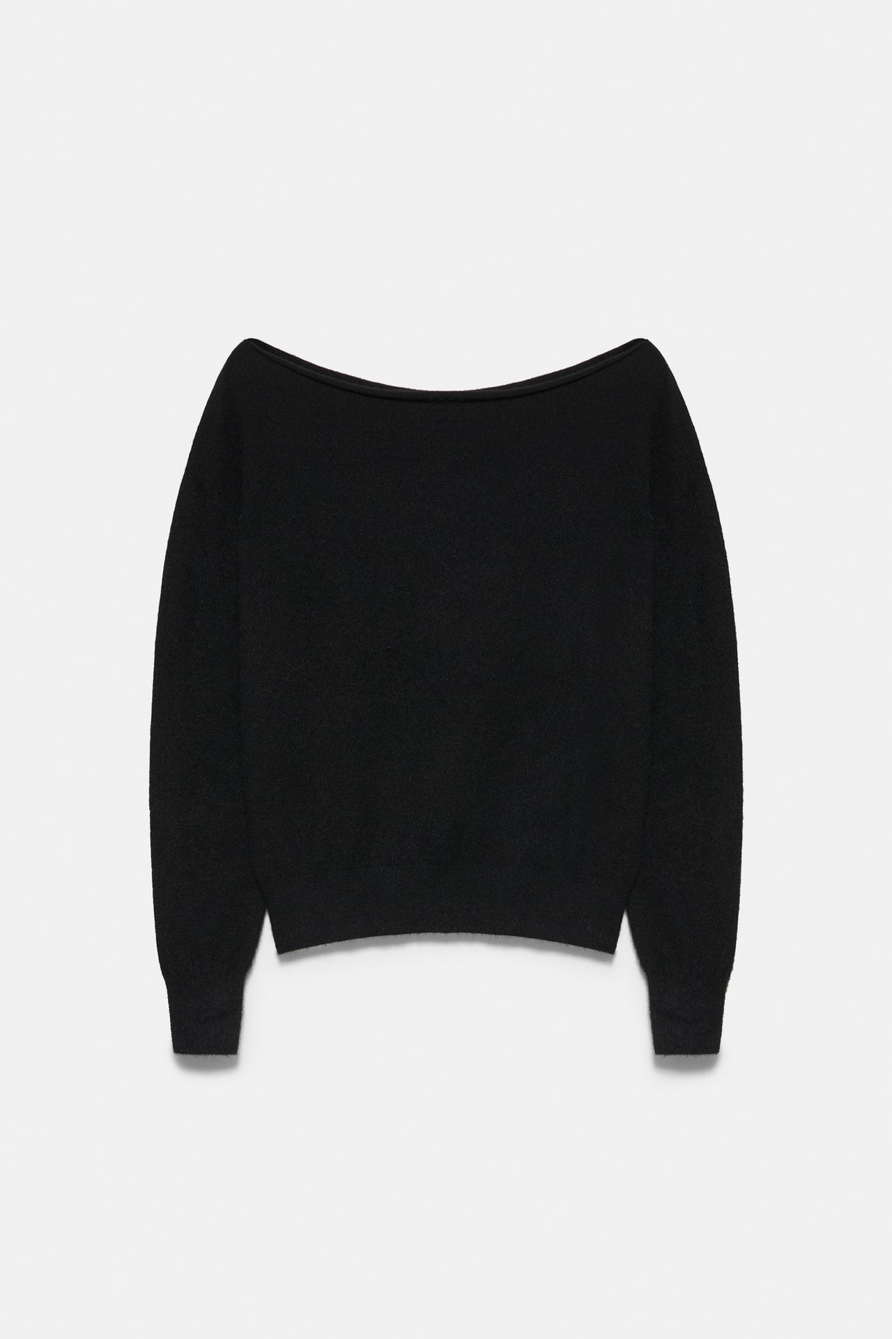 Soft-touch boat neck jumper — Black