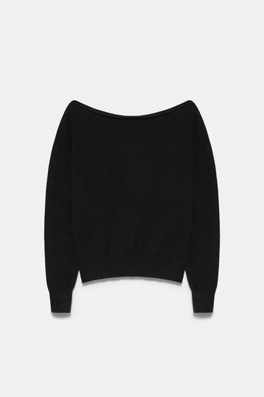 Soft-touch boat neck jumper — Black 5