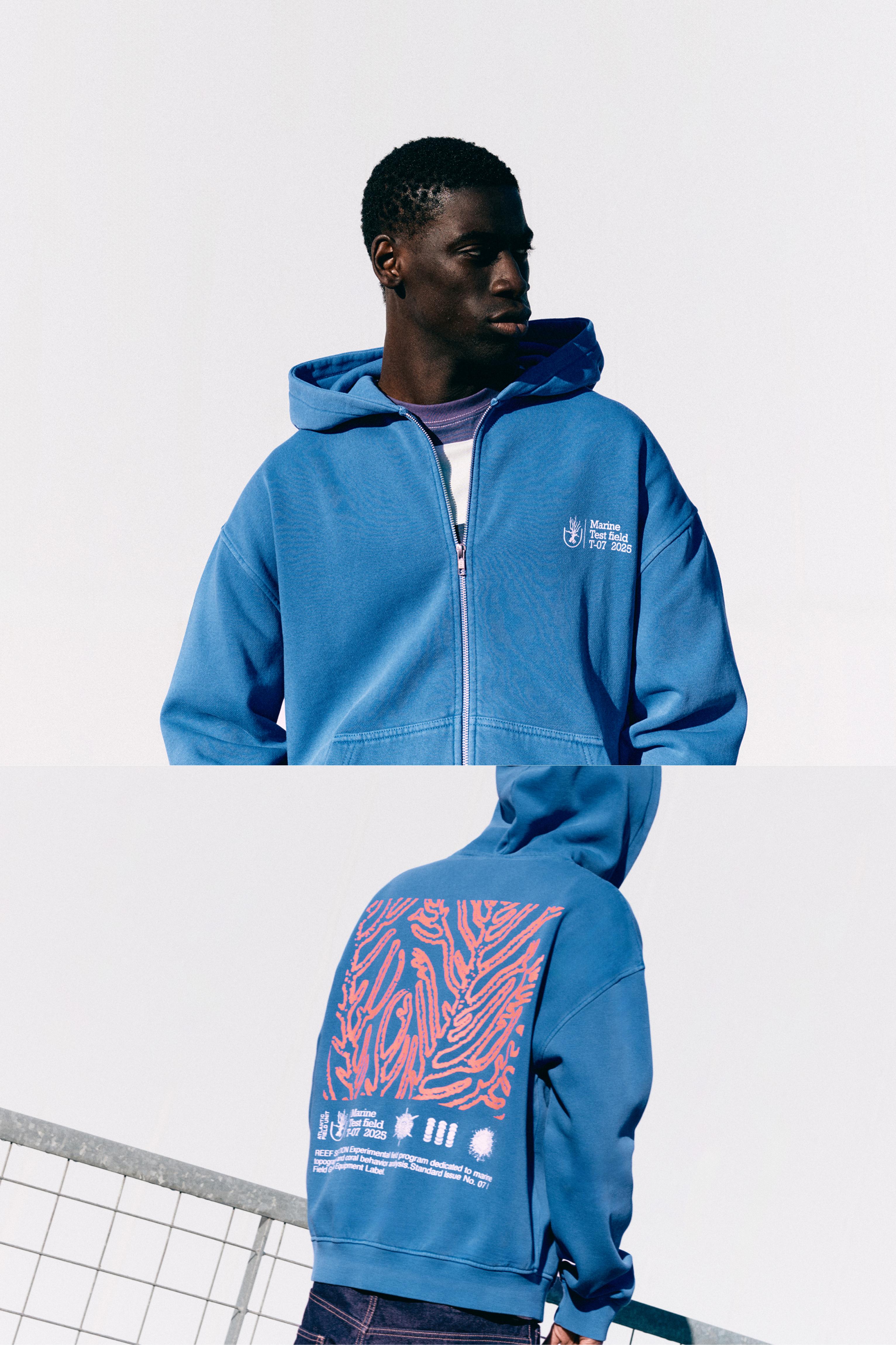 Fermuarlı mavi kapüşonlu sweatshirt - Görsel 19