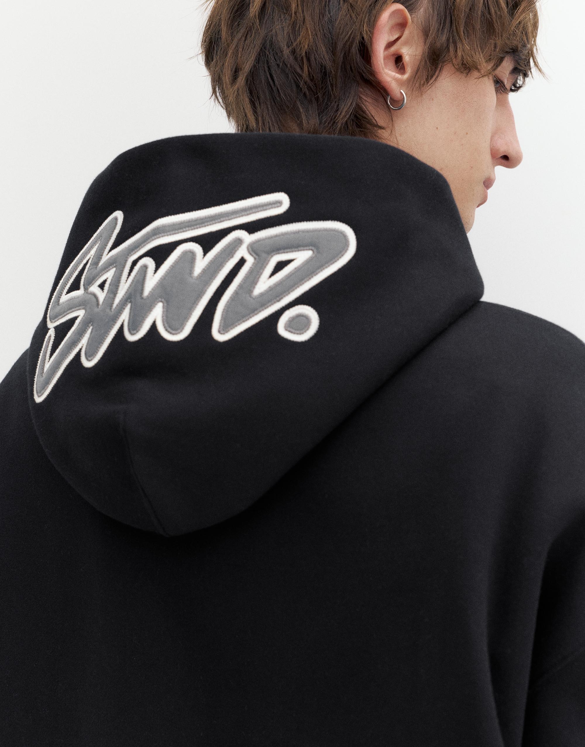 STWD boxy-fit logo hoodie — Black