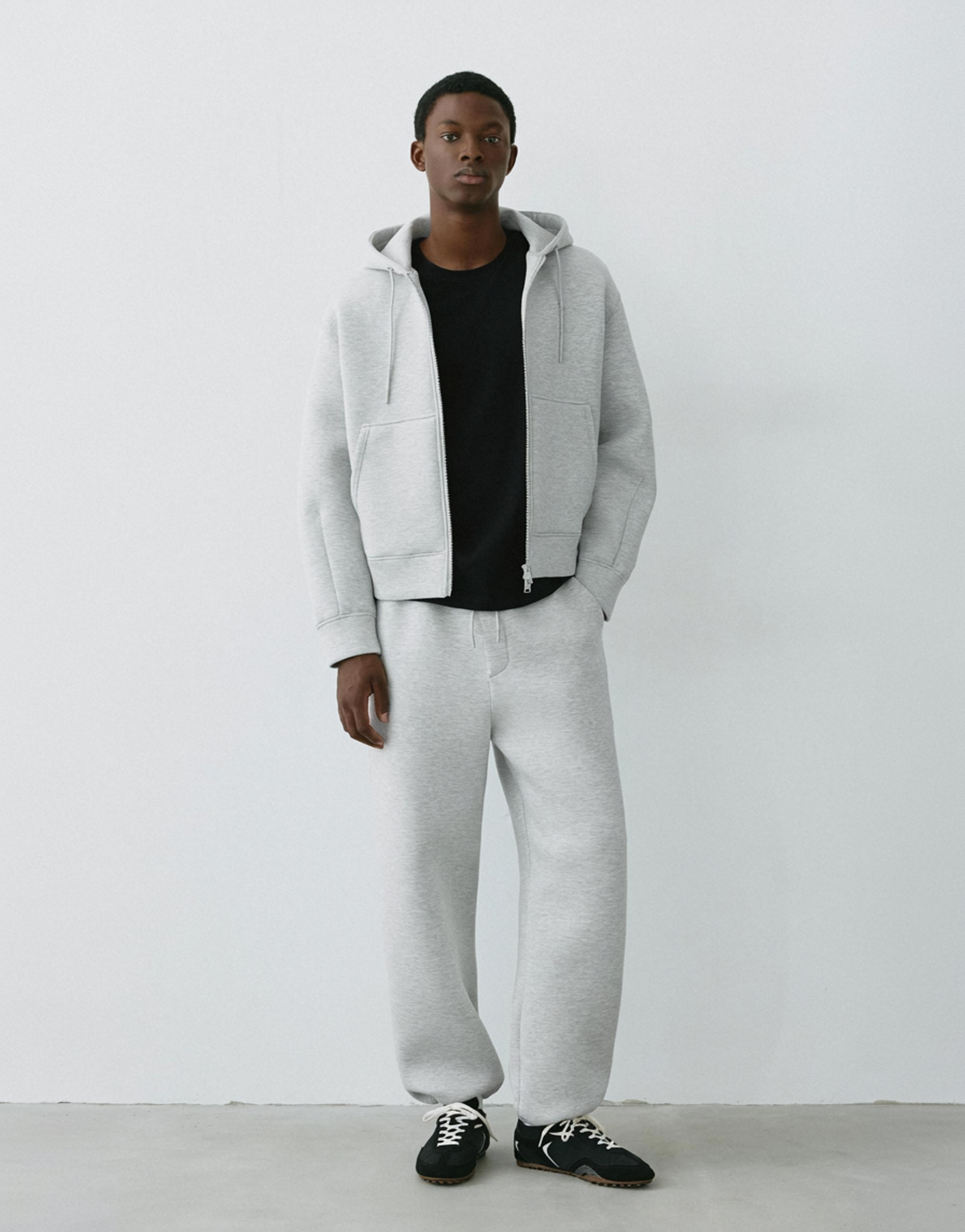 Neoprene-effect zip-up hoodie — Grey marl