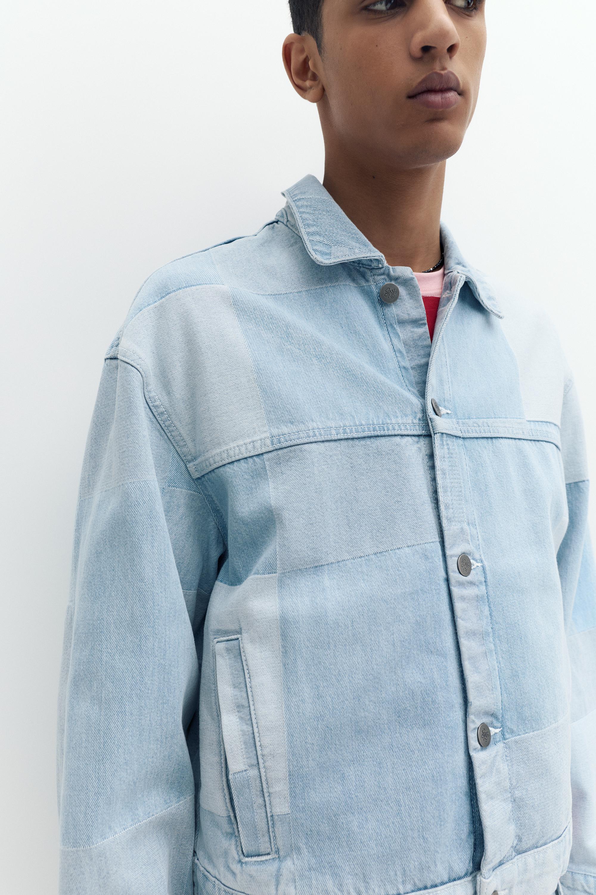 Patchwork kareli denim ceket - Görsel 20