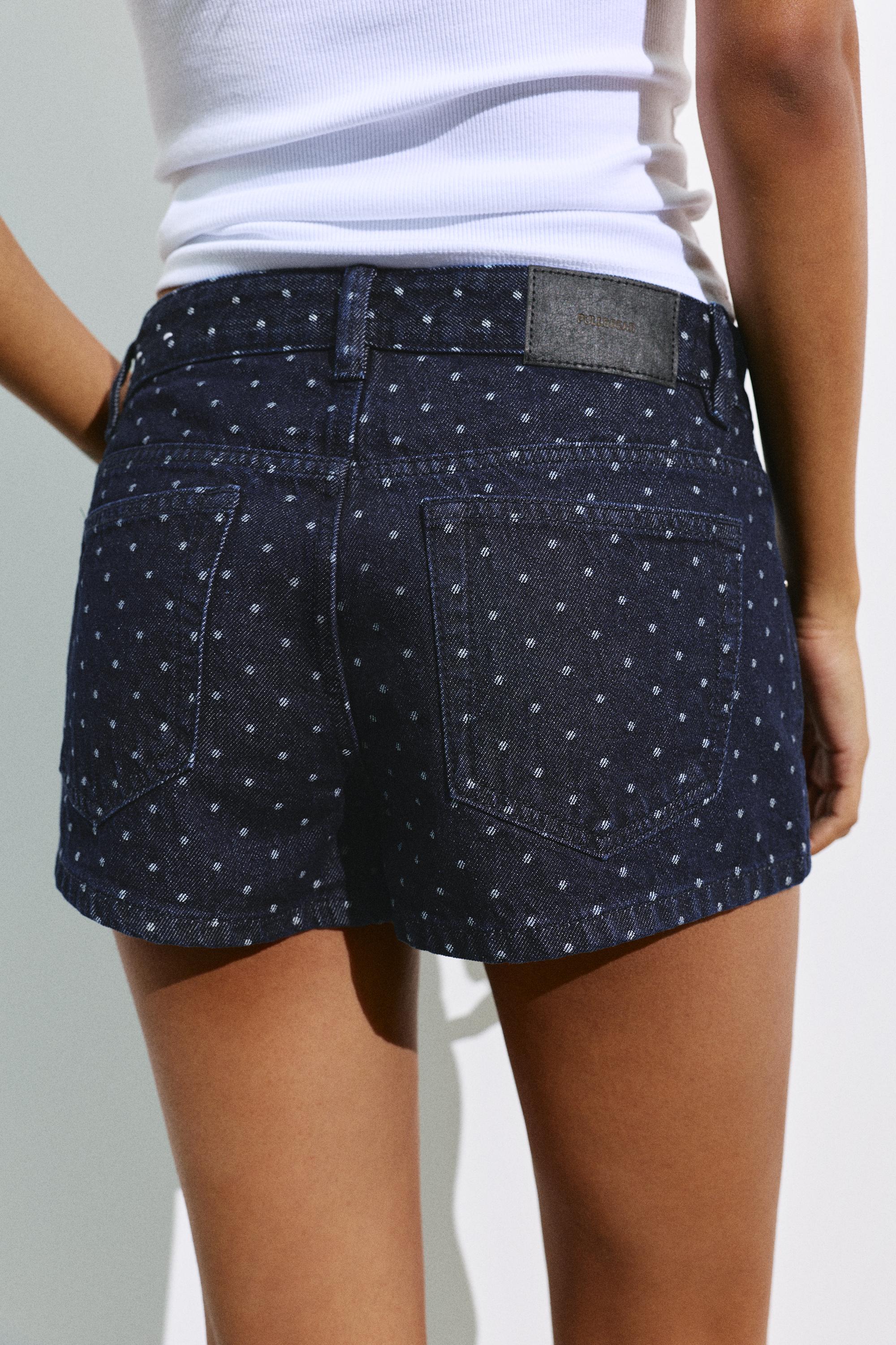 Polka dot denim mini shorts — Navy