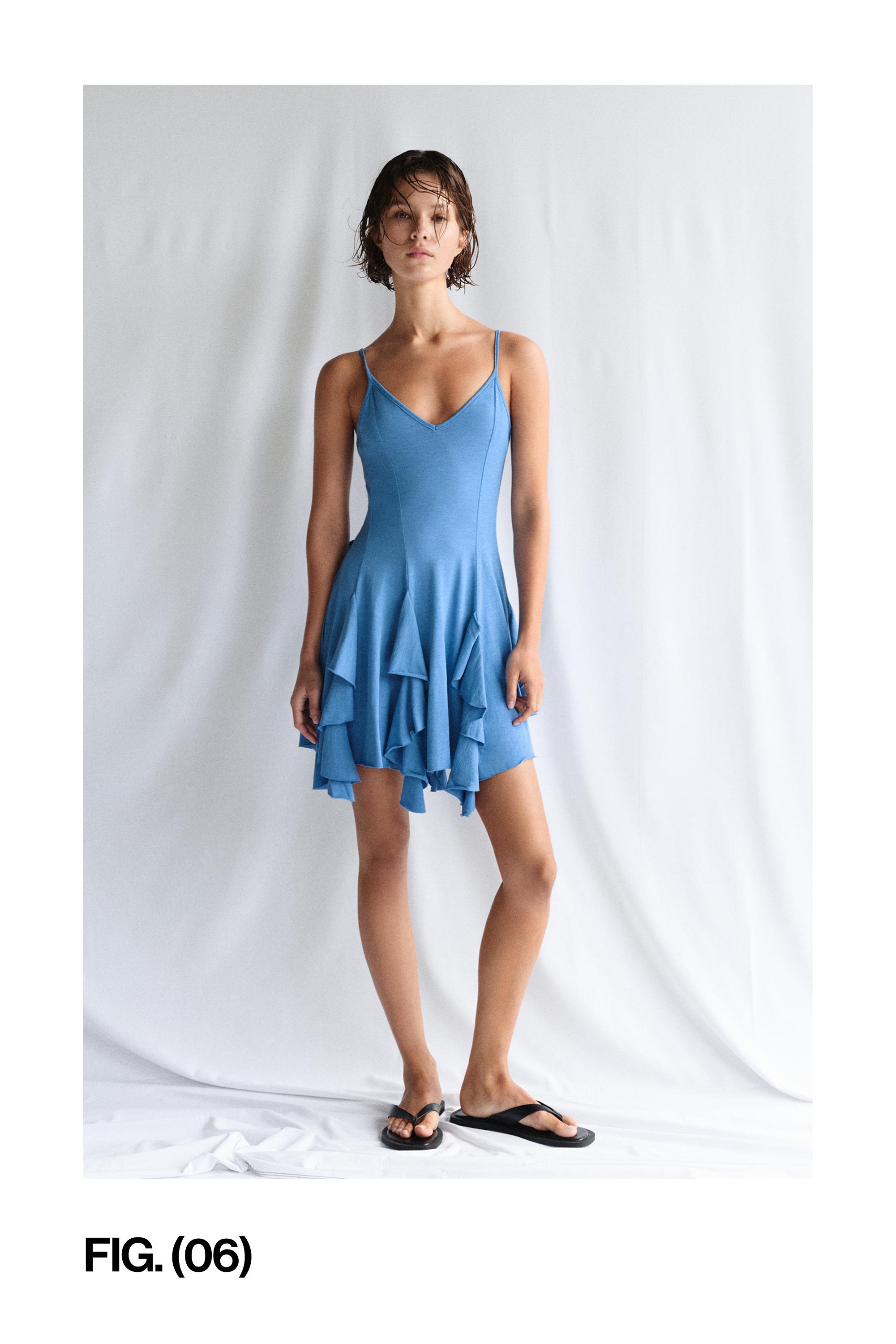 Short strappy flared dress — Blue
